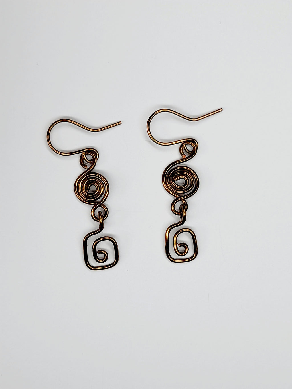 Handmade Small Bronze Spiral Drop Earrings, Dainty Round & Square Spiral Design