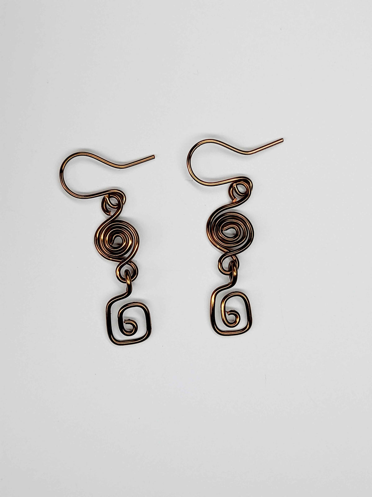Handmade Small Bronze Spiral Drop Earrings, Dainty Round & Square Spiral Design