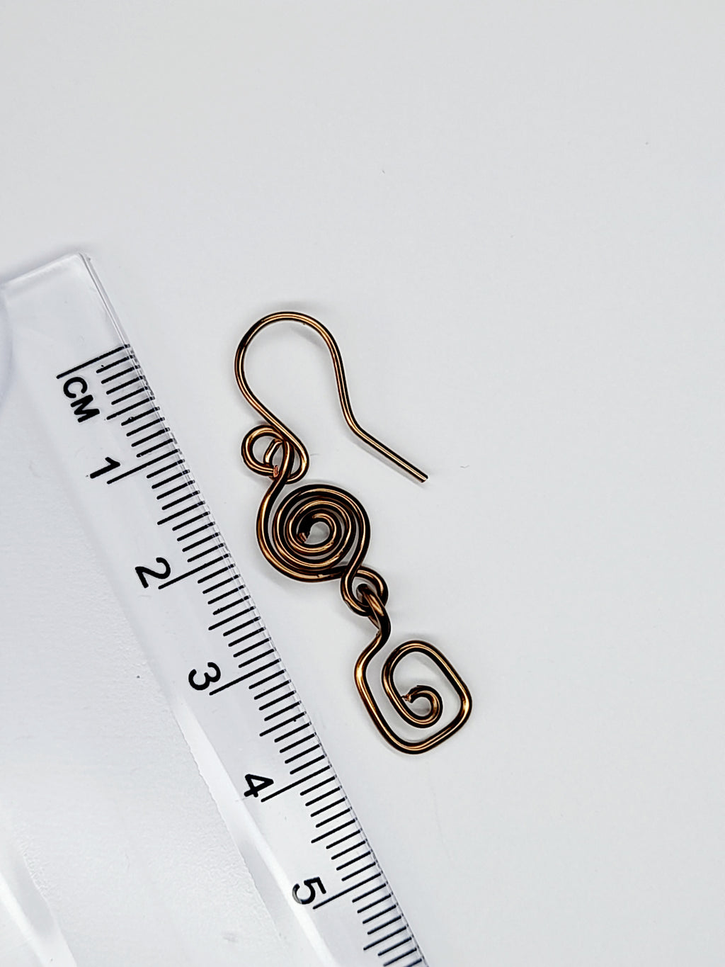 Handmade Small Bronze Spiral Drop Earrings, Dainty Round & Square Spiral Design