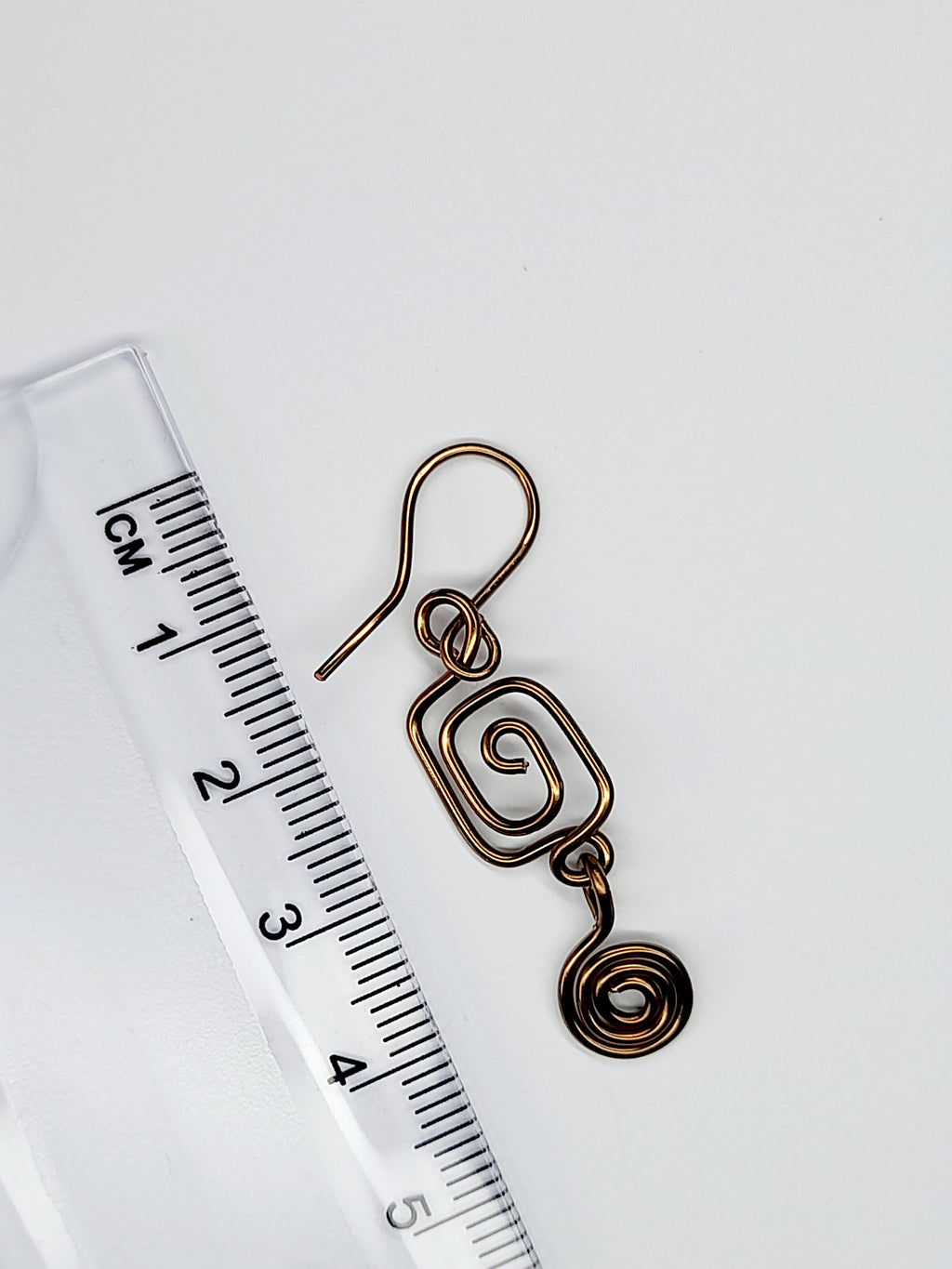 Small Handmade Bronze Spiral Earrings, Dainty Round & Square Design