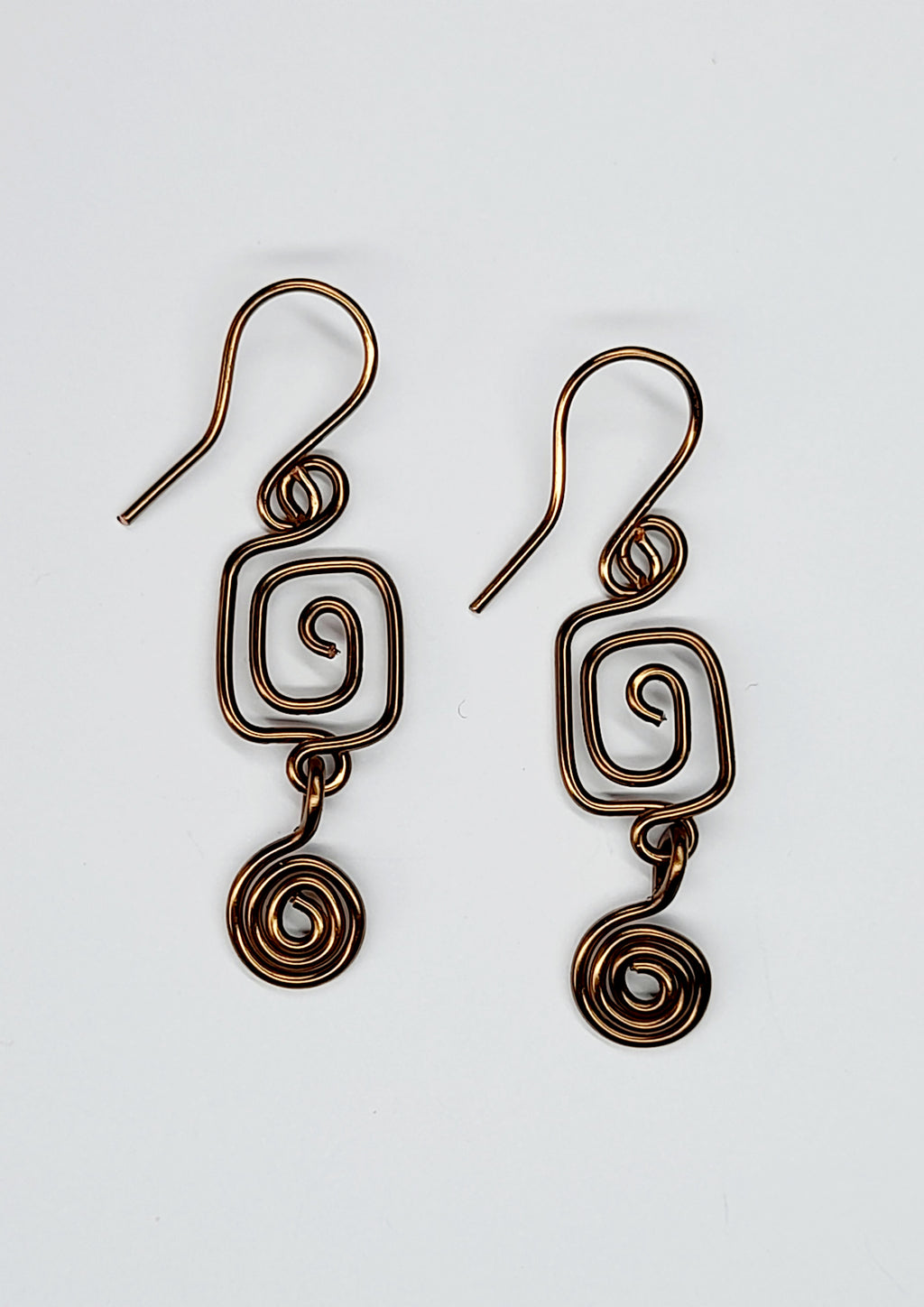 Small Handmade Bronze Spiral Earrings, Dainty Round & Square Design