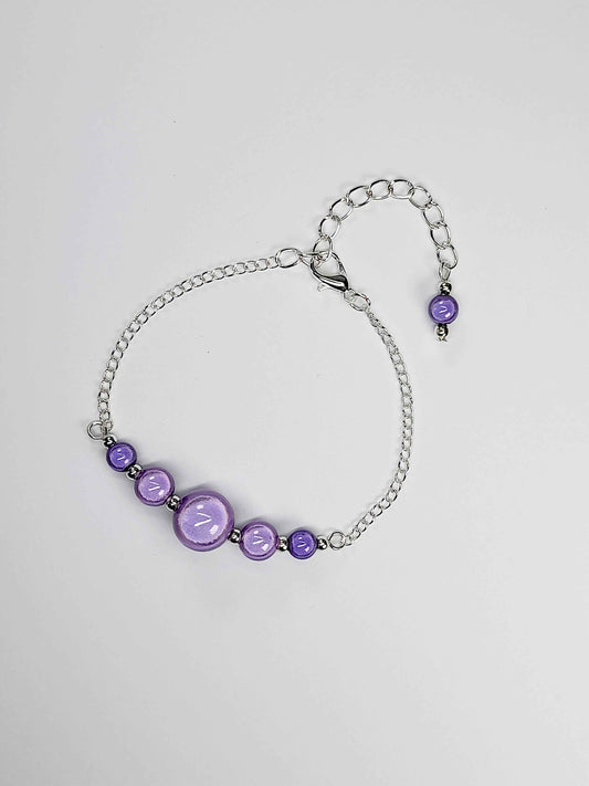 Handmade Lilac Bead Bracelet, Pale Purple Miracle Beads, Adjustable Size