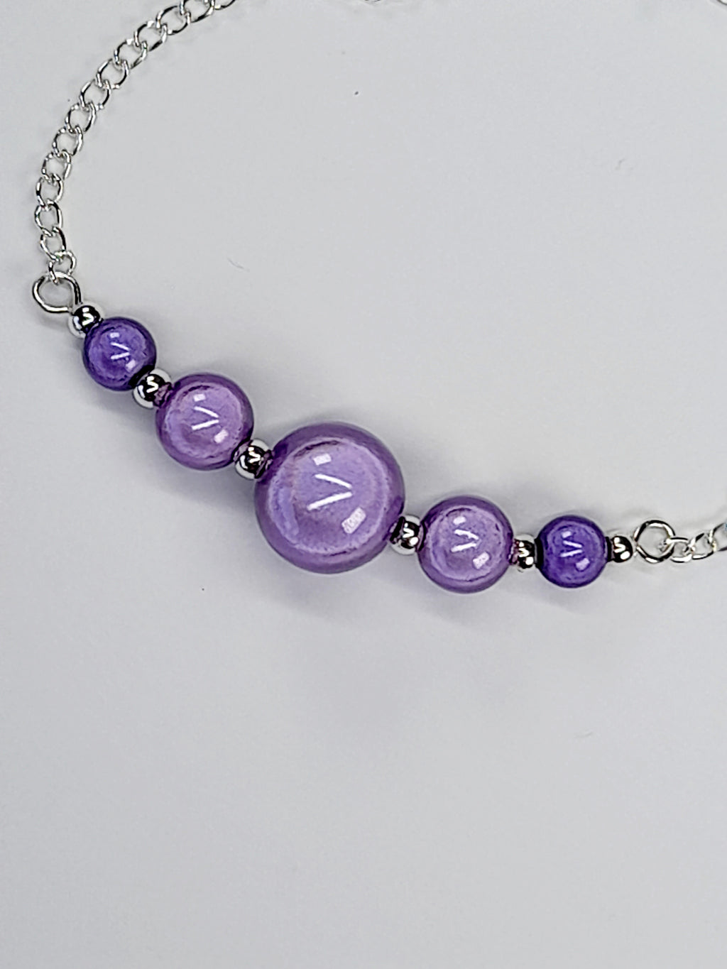 Handmade Lilac Bead Bracelet, Pale Purple Miracle Beads, Adjustable Size