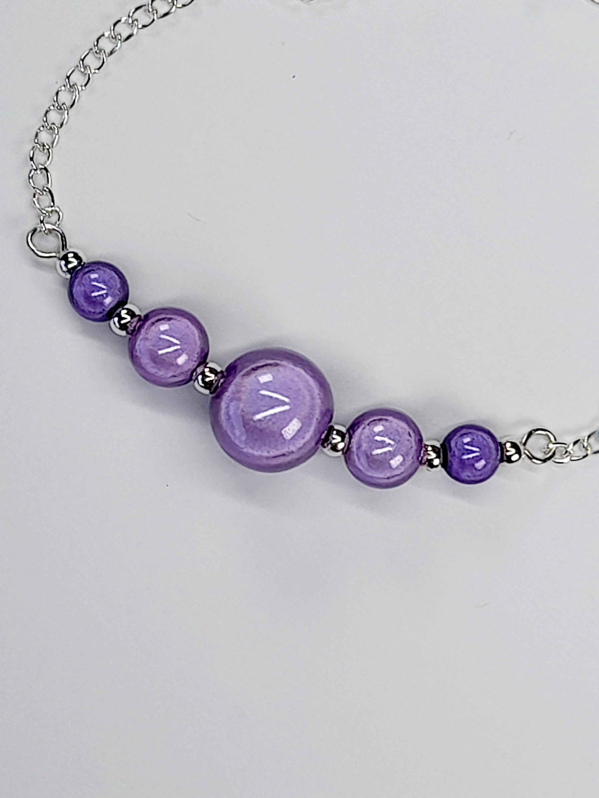 Handmade Lilac Bead Bracelet, Pale Purple Miracle Beads, Adjustable Size