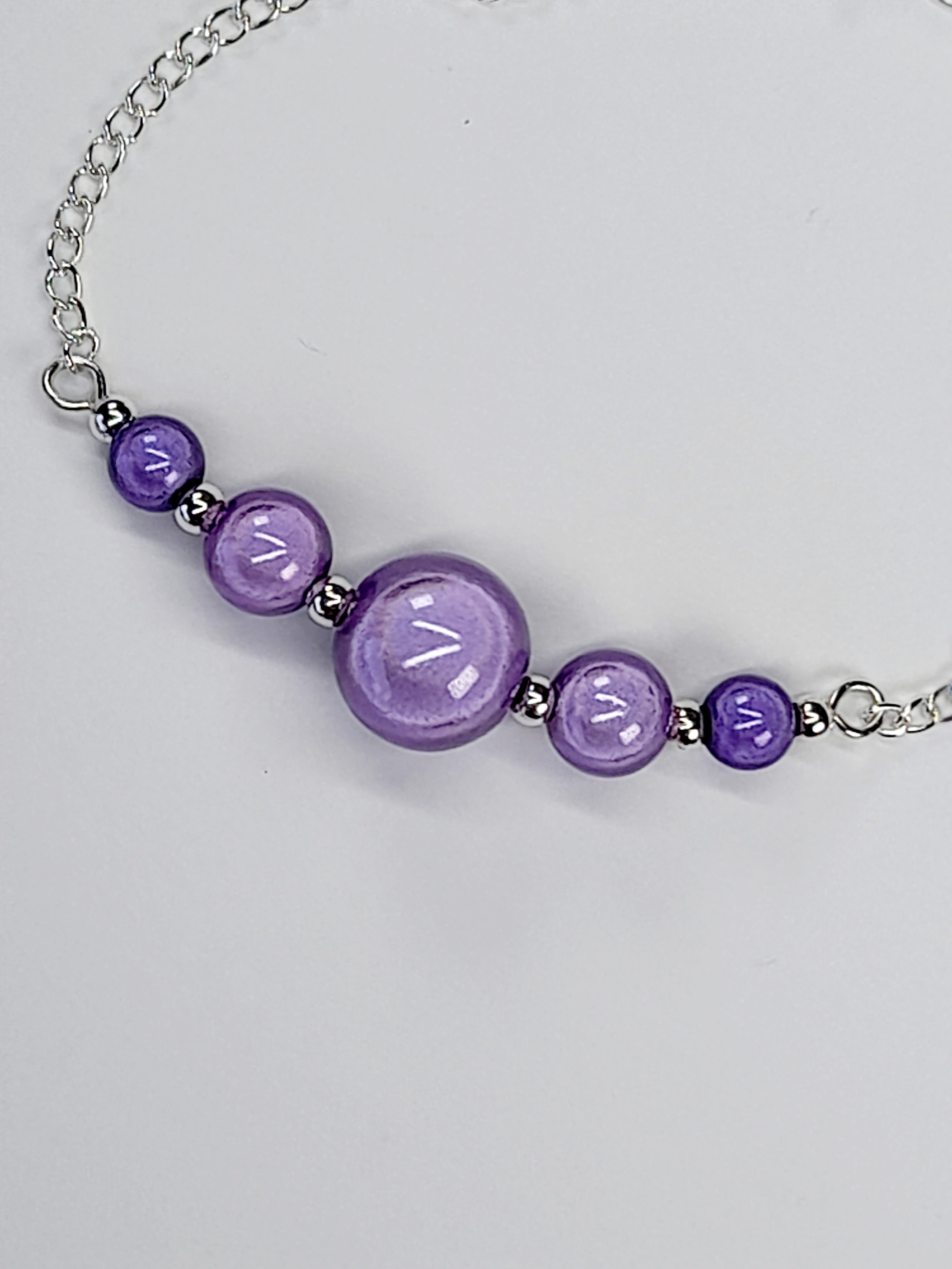 Handmade Lilac Bead Bracelet, Pale Purple Miracle Beads, Adjustable Size