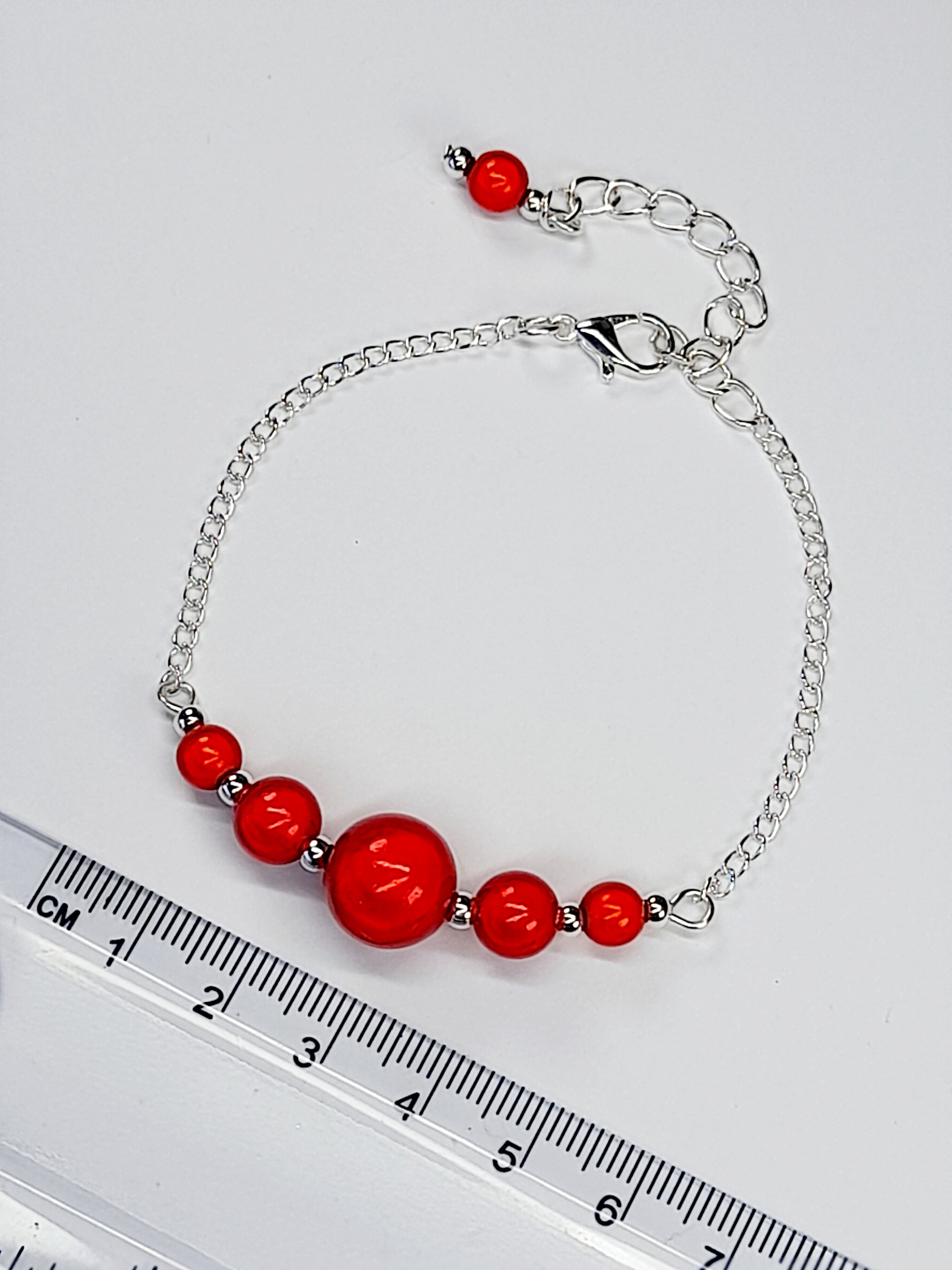 Handmade Red Bead Bracelet, Bright Red Miracle Beads, Adjustable Size