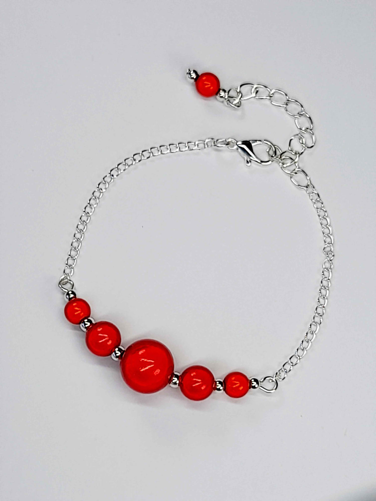 Handmade Red Bead Bracelet, Bright Red Miracle Beads, Adjustable Size
