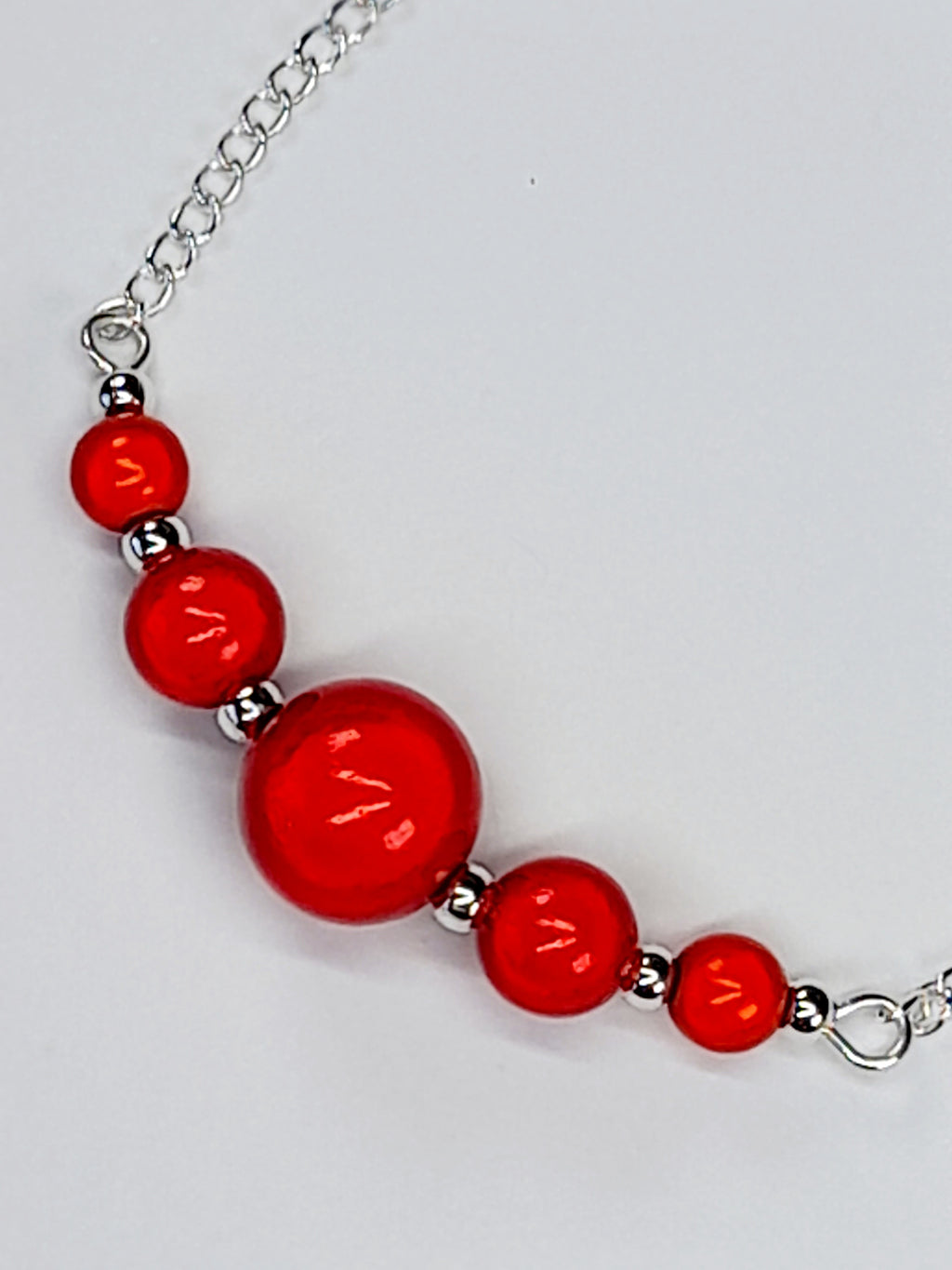 Handmade Red Bead Bracelet, Bright Red Miracle Beads, Adjustable Size