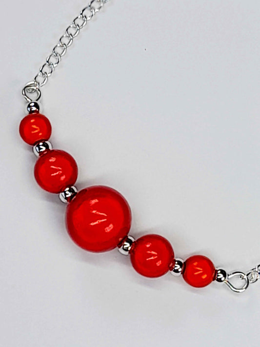 Handmade Red Bead Bracelet, Bright Red Miracle Beads, Adjustable Size