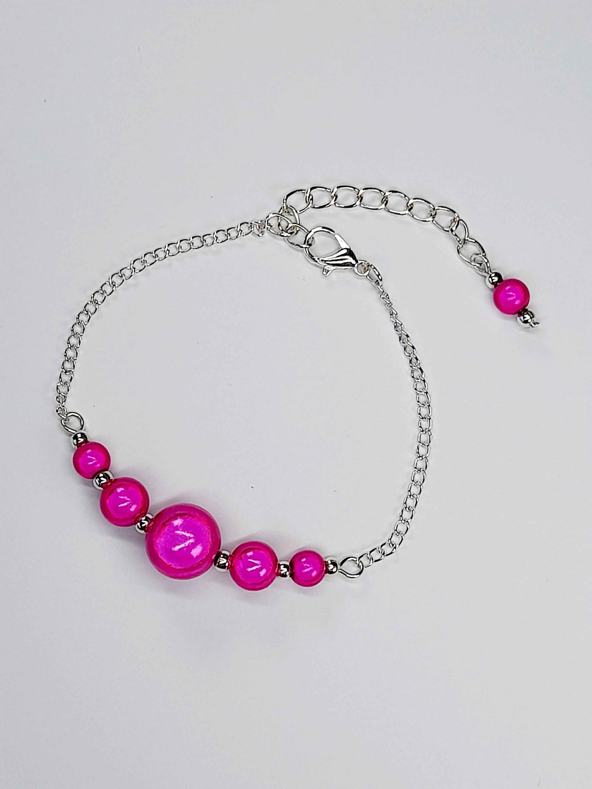 Handmade Hot Pink Bead Bracelet, Bright Pink Miracle Beads, Adjustable Size
