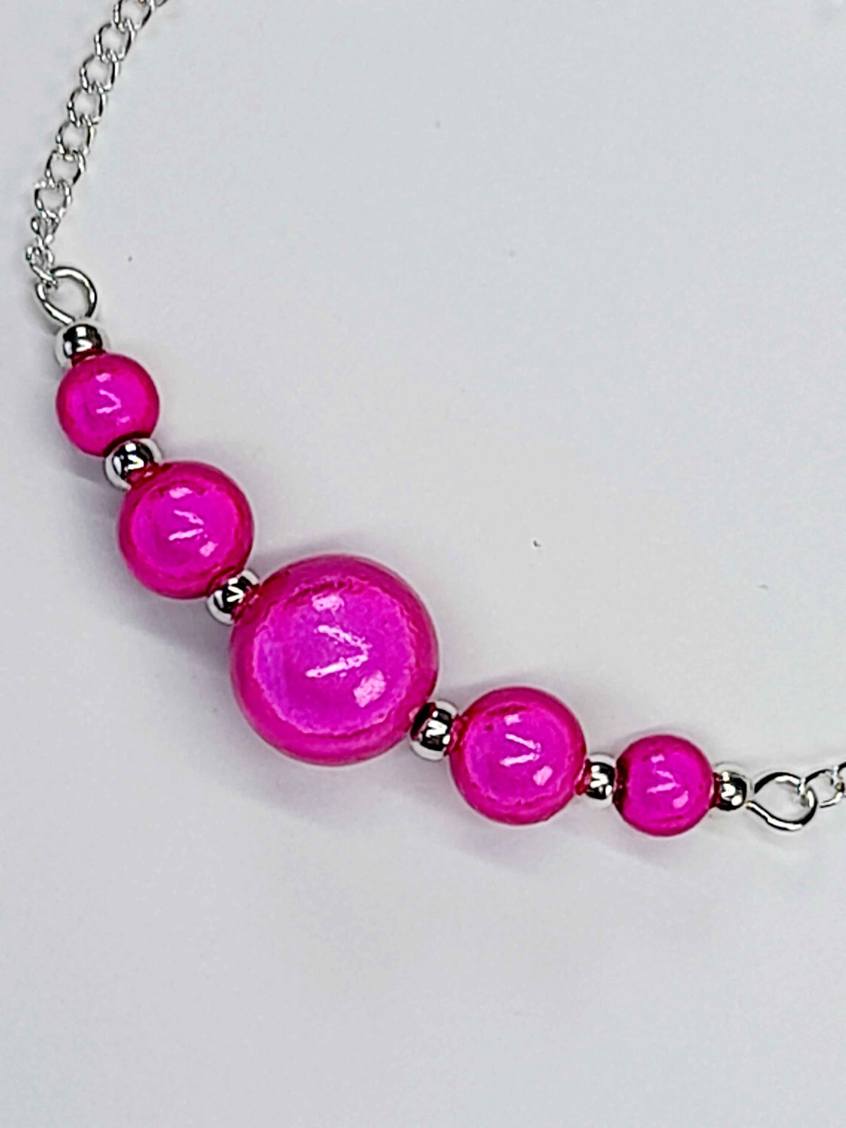 Handmade Hot Pink Bead Bracelet, Bright Pink Miracle Beads, Adjustable Size
