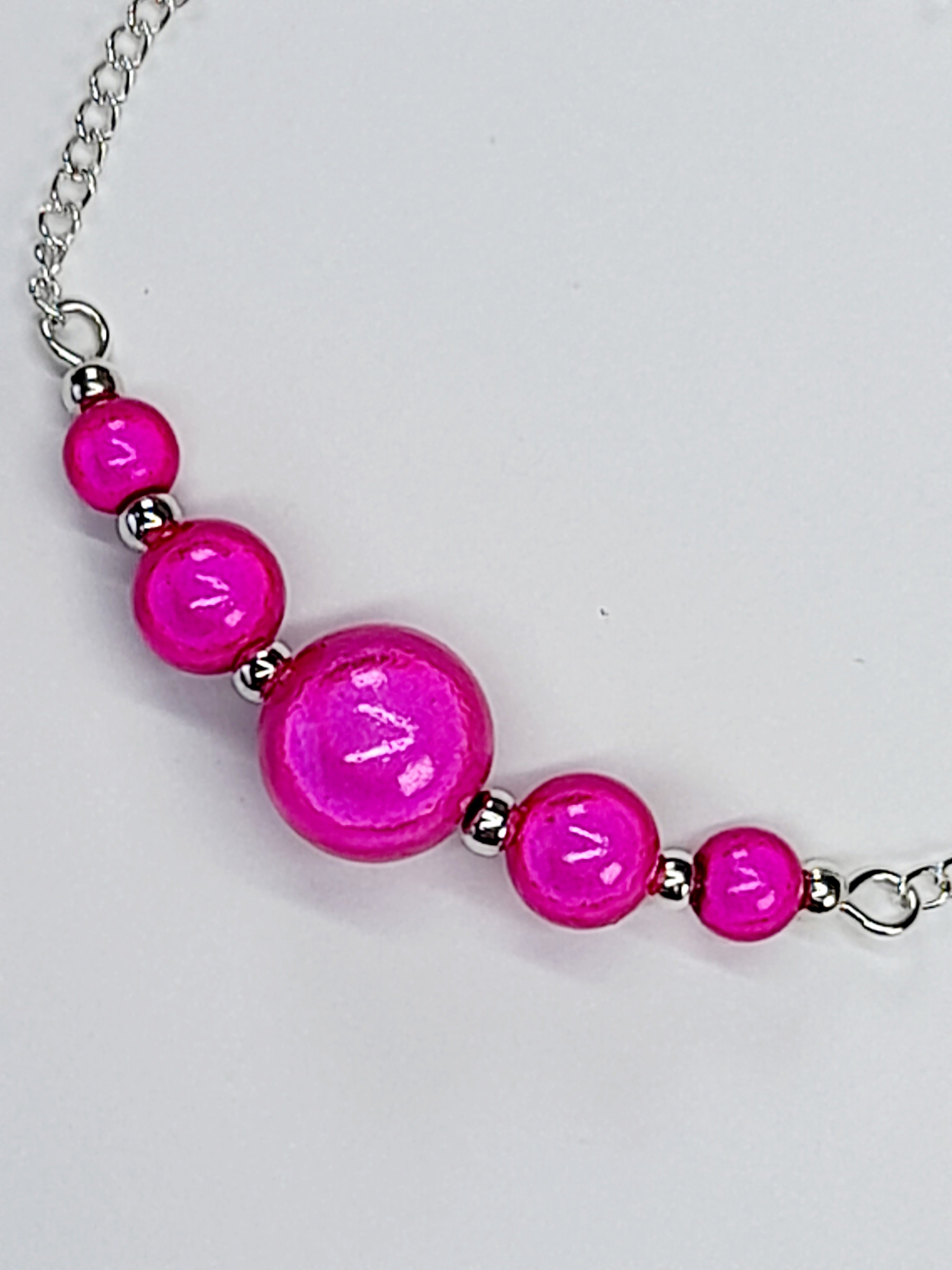Handmade Hot Pink Bead Bracelet, Bright Pink Miracle Beads, Adjustable Size