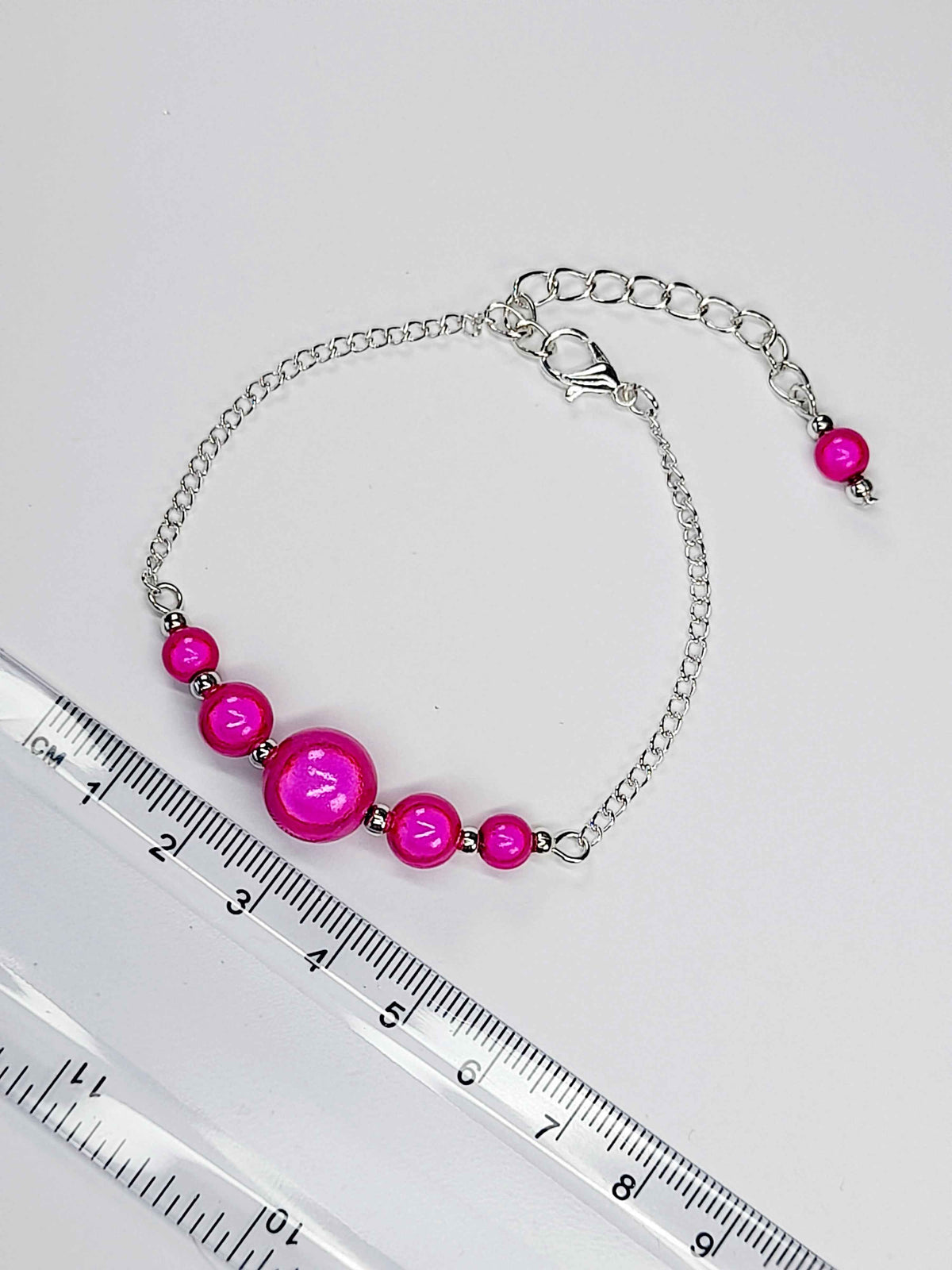 Handmade Hot Pink Bead Bracelet, Bright Pink Miracle Beads, Adjustable Size