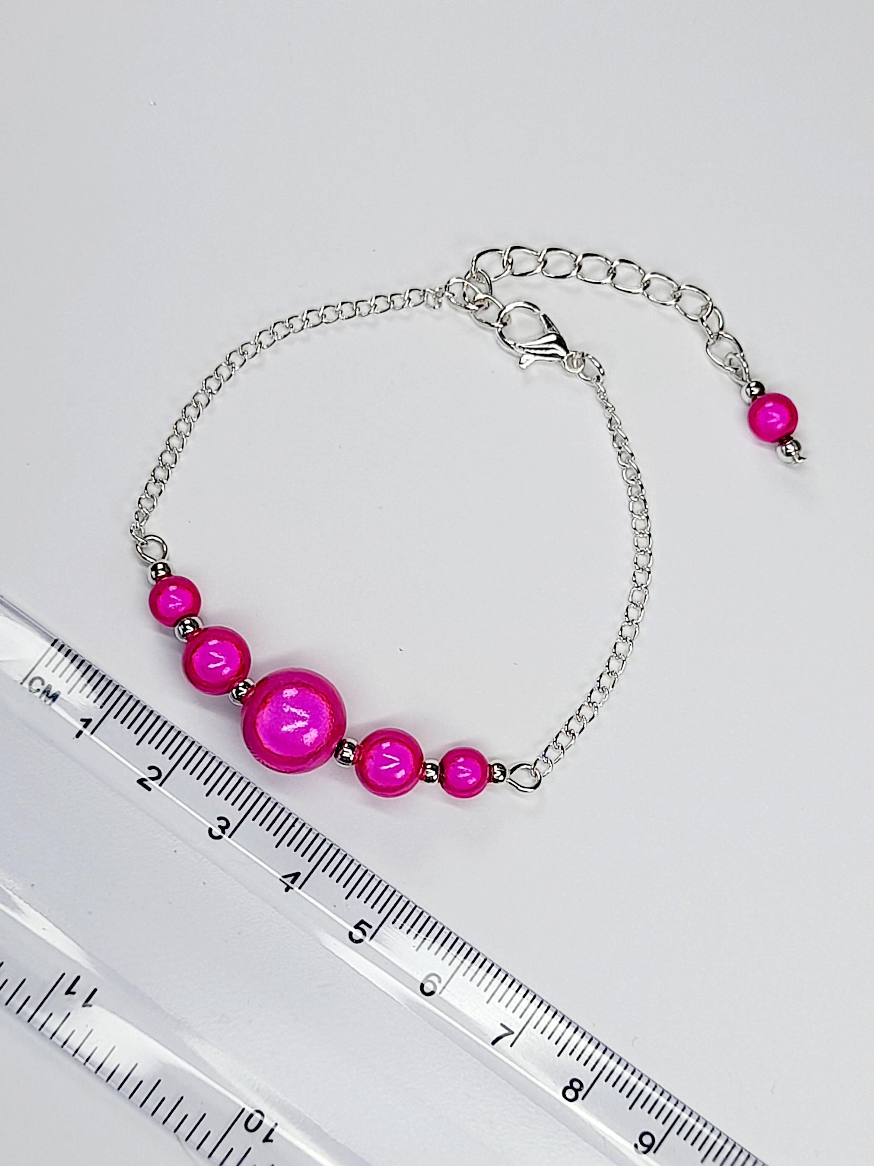 Handmade Hot Pink Bead Bracelet, Bright Pink Miracle Beads, Adjustable Size