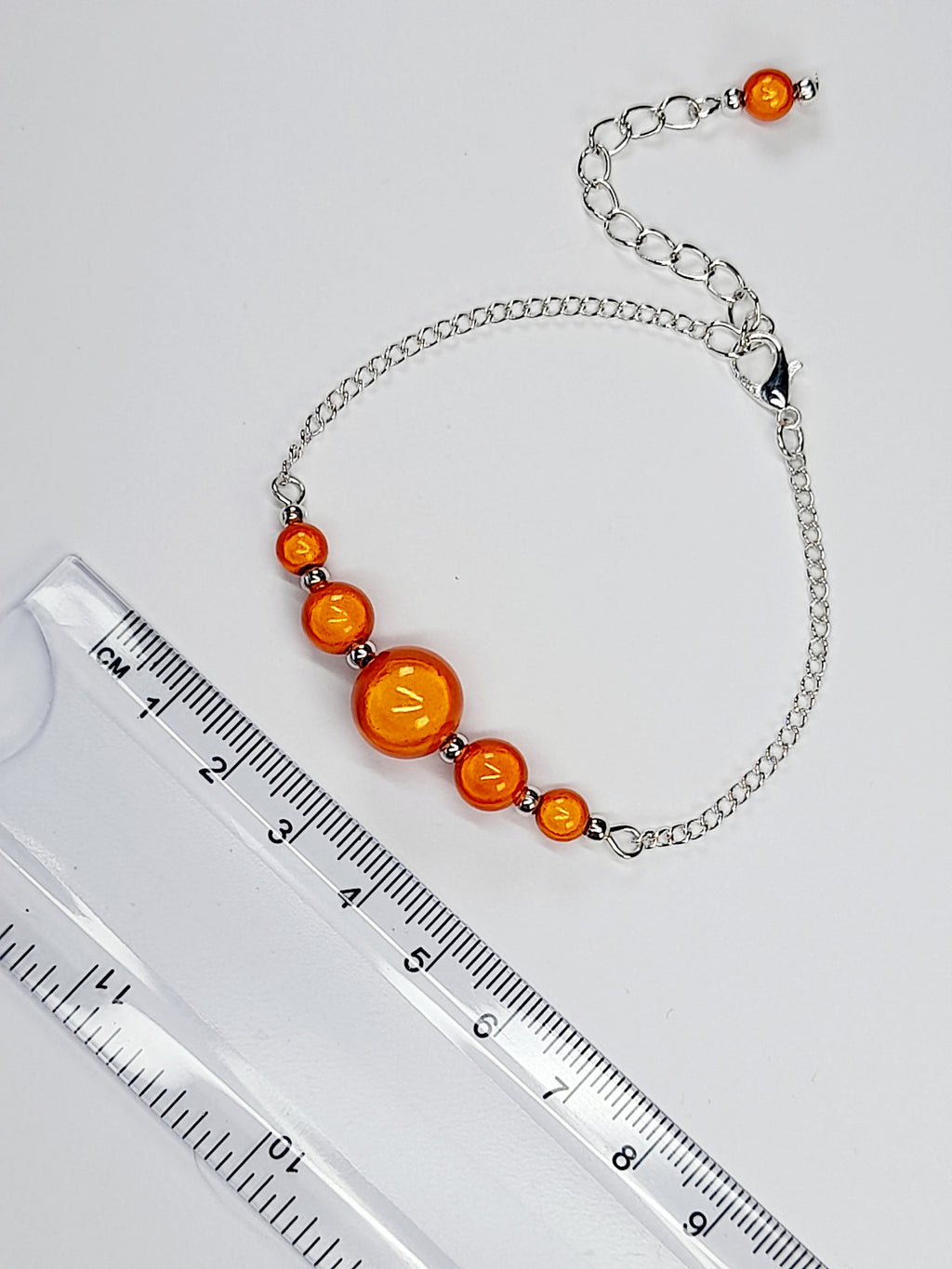 Handmade Orange Bead Bracelet, Bright Orange Miracle Beads, Adjustable Size