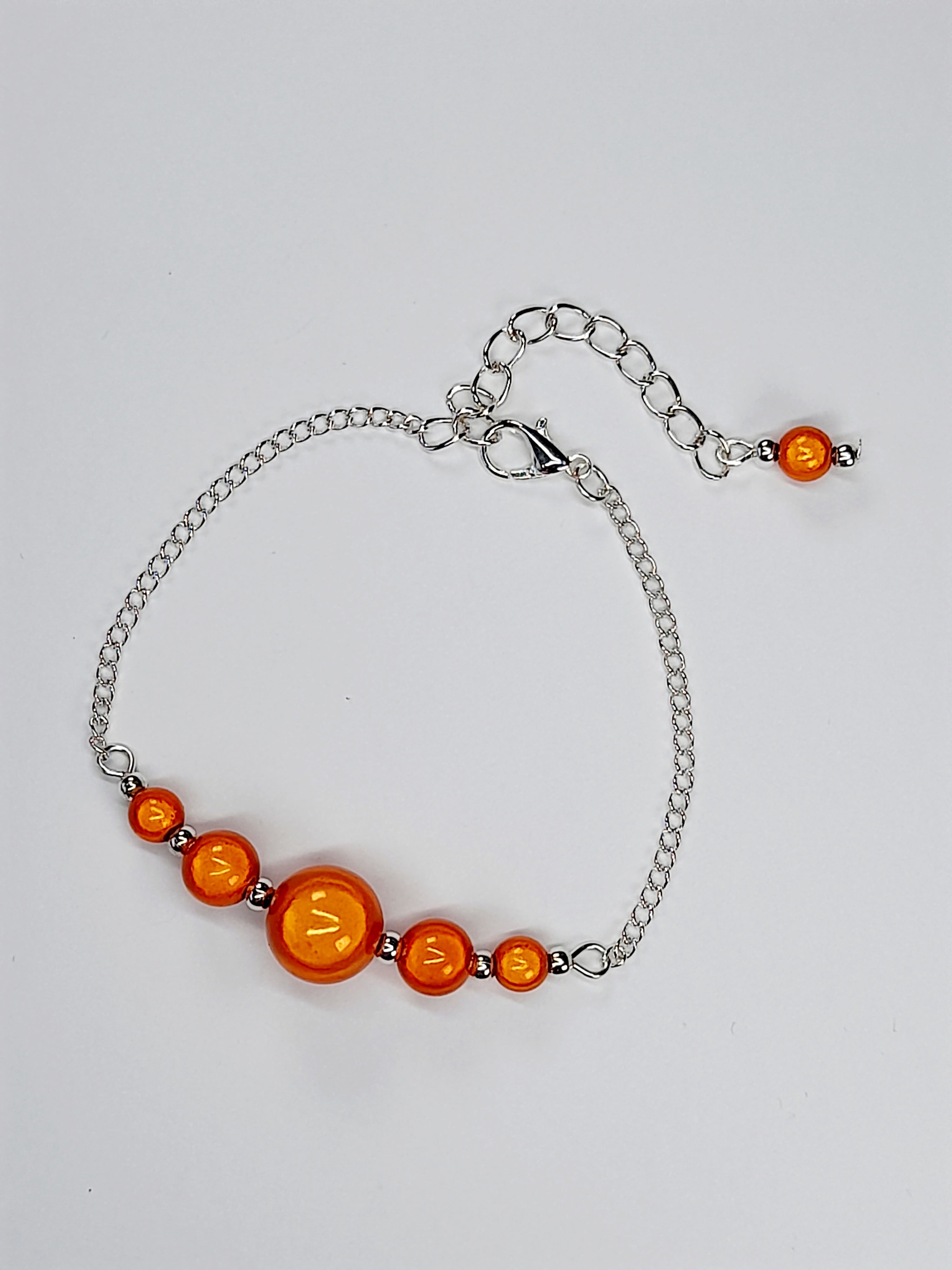 Handmade Orange Bead Bracelet, Bright Orange Miracle Beads, Adjustable Size