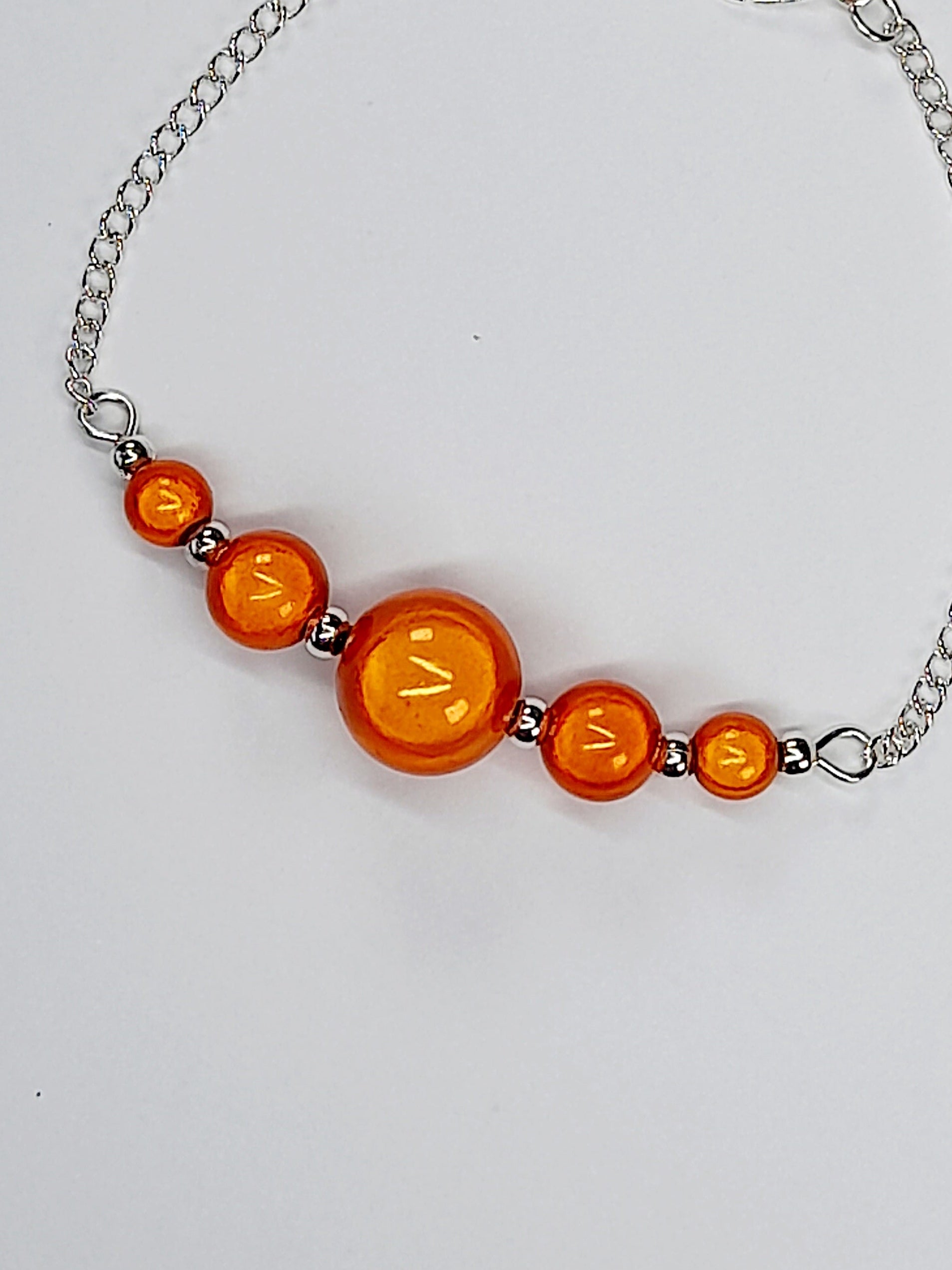 Handmade Orange Bead Bracelet, Bright Orange Miracle Beads, Adjustable Size