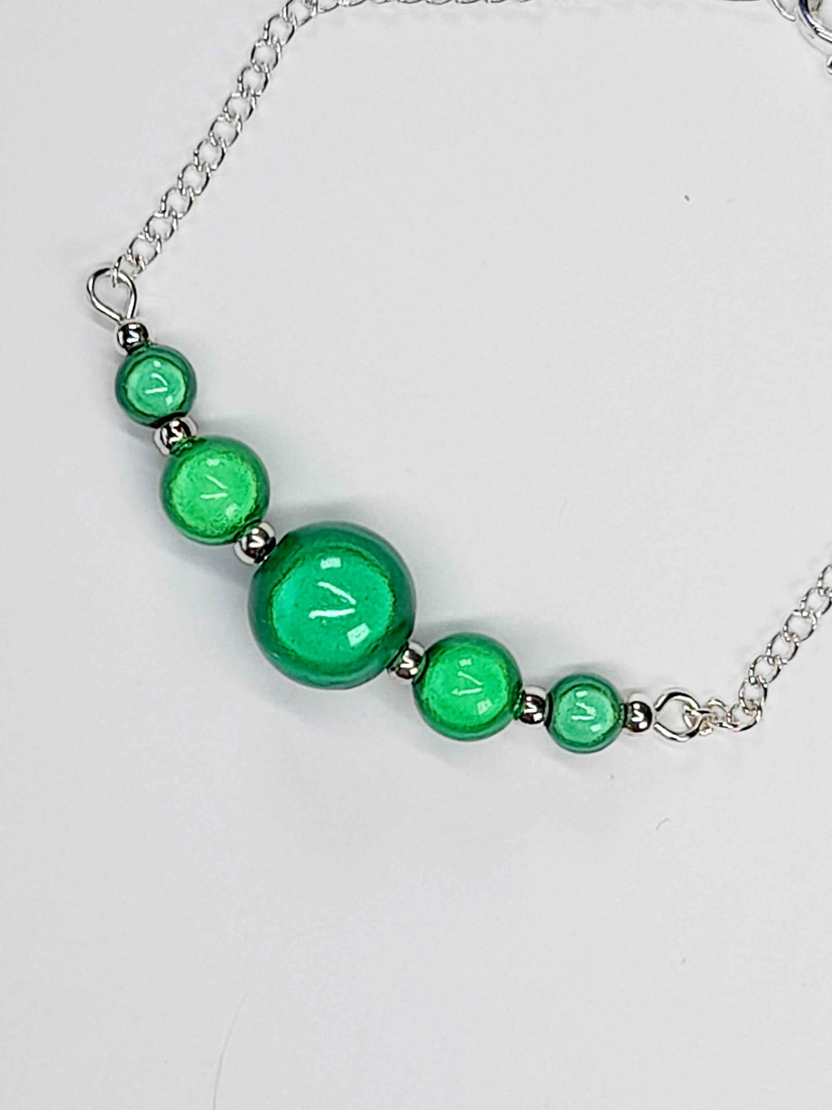 Handmade Green Bead Bracelet, Bright Green Miracle Beads, Adjustable Size