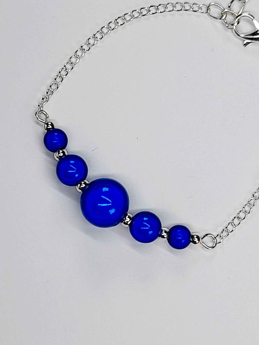 Handmade Blue Bead Bracelet, Bright Blue Miracle Beads, Adjustable Size