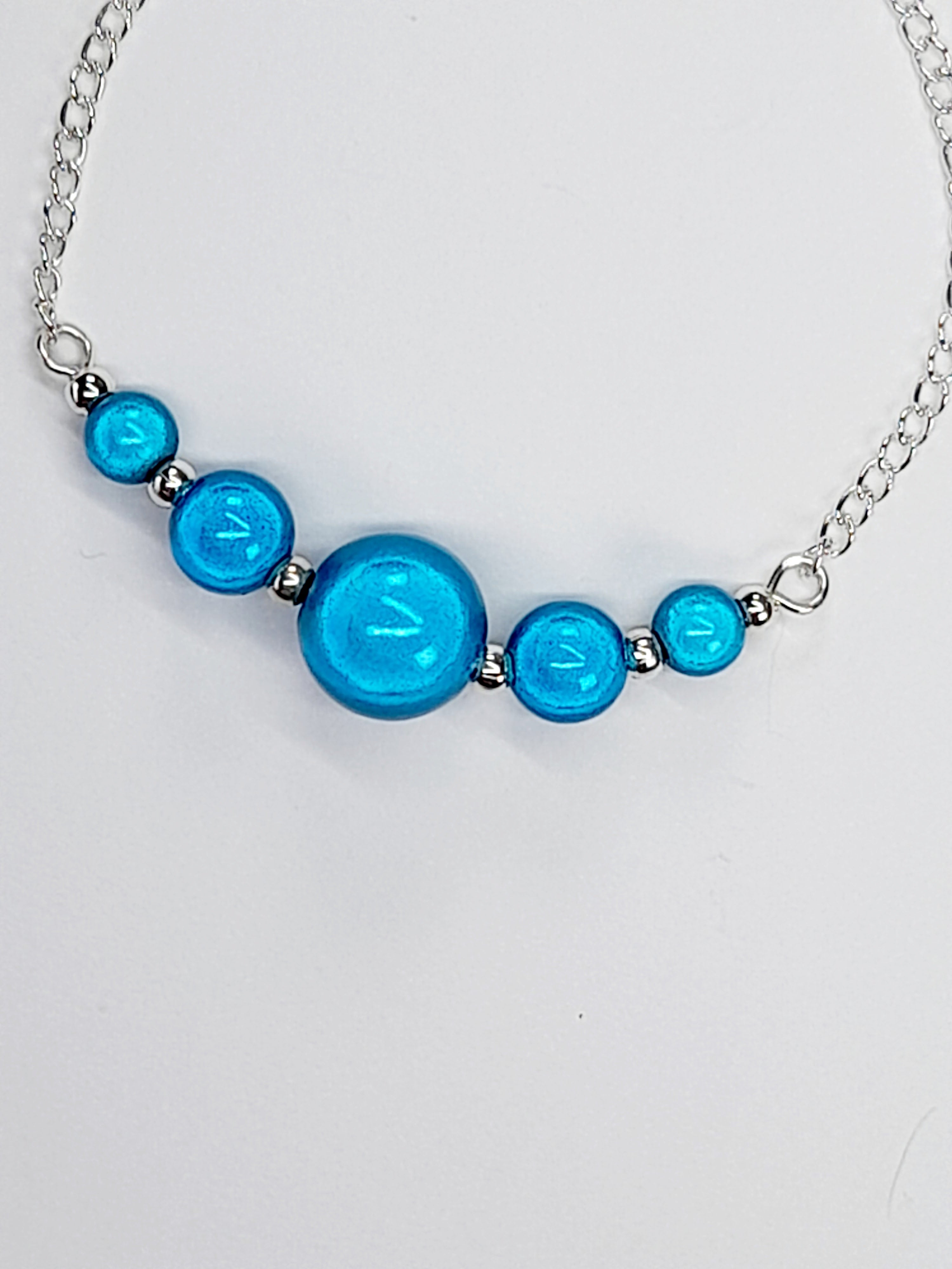 Handmade Turquoise Bead Bracelet, Turquoise Blue Miracle Beads, Adjustable Size
