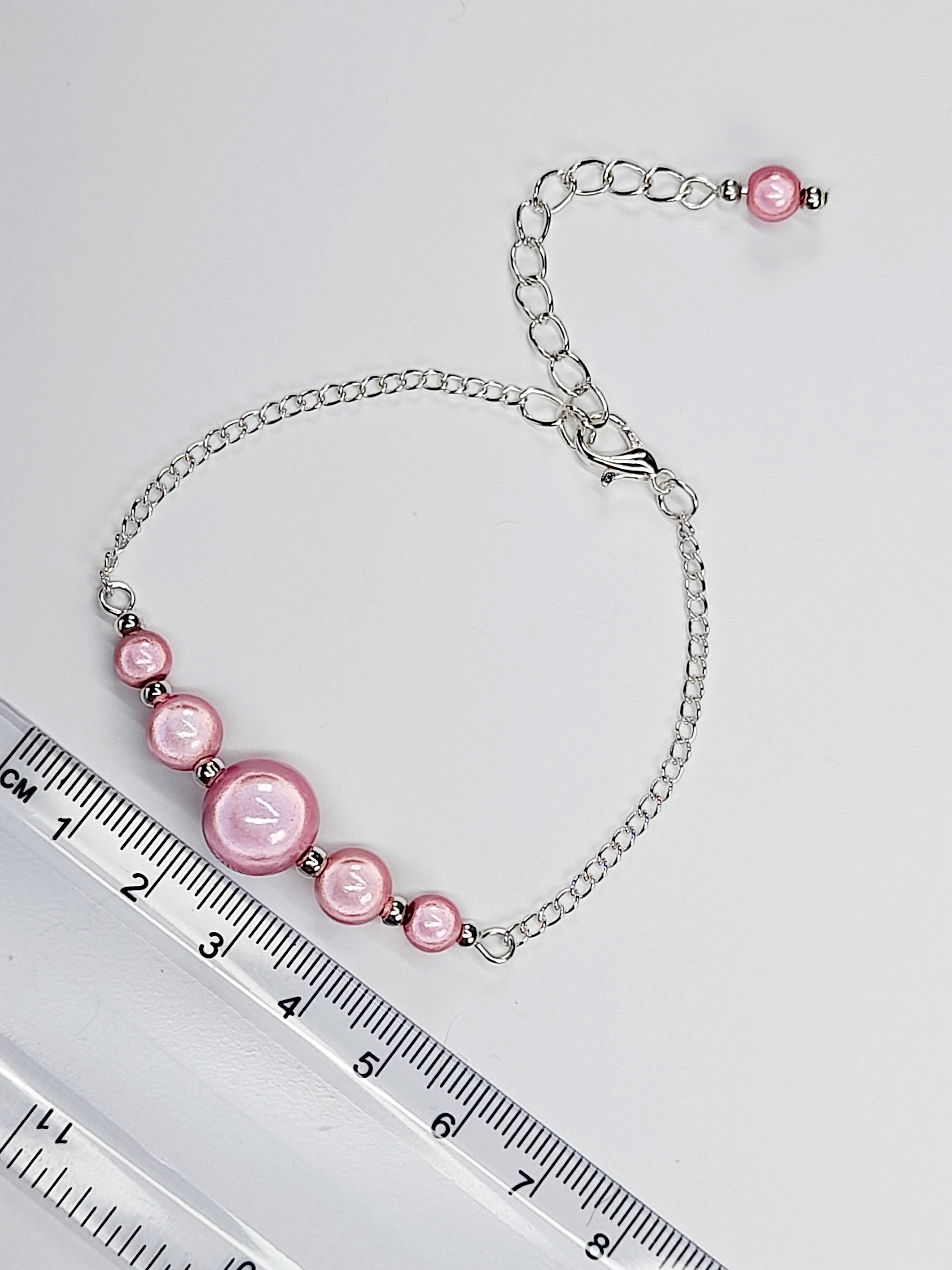 Handmade Pale Pink Bead Bracelet, Pastel Pink Miracle Beads, Adjustable Size