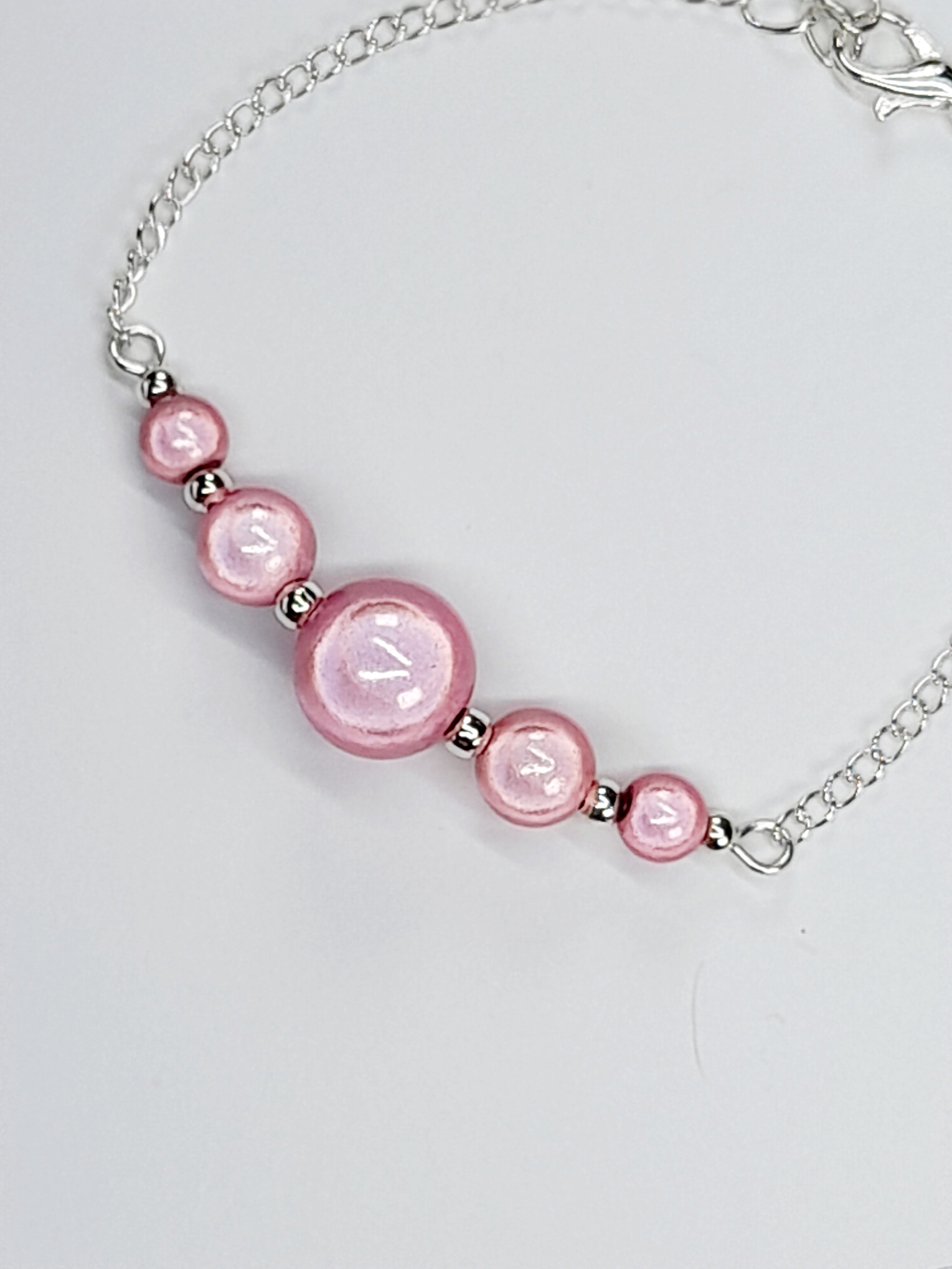 Handmade Pale Pink Bead Bracelet, Pastel Pink Miracle Beads, Adjustable Size