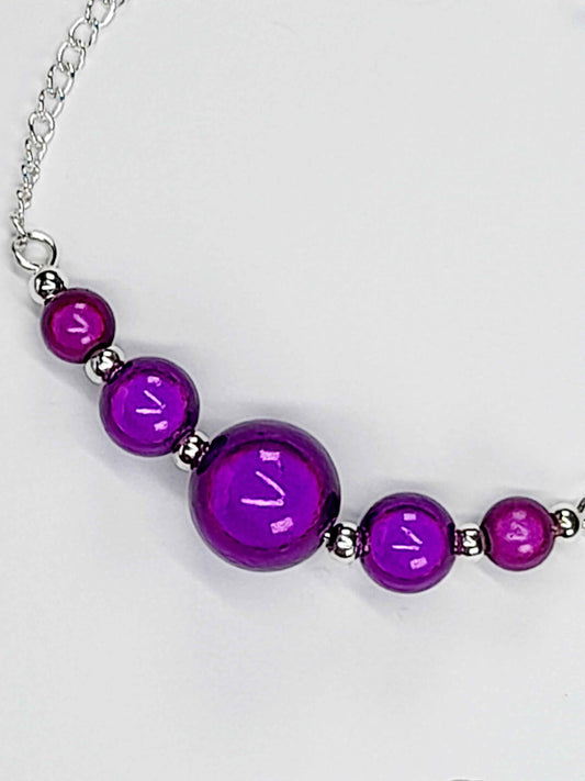 Handmade Purple Bead Bracelet, Bright Purple Miracle Beads, Adjustable Size