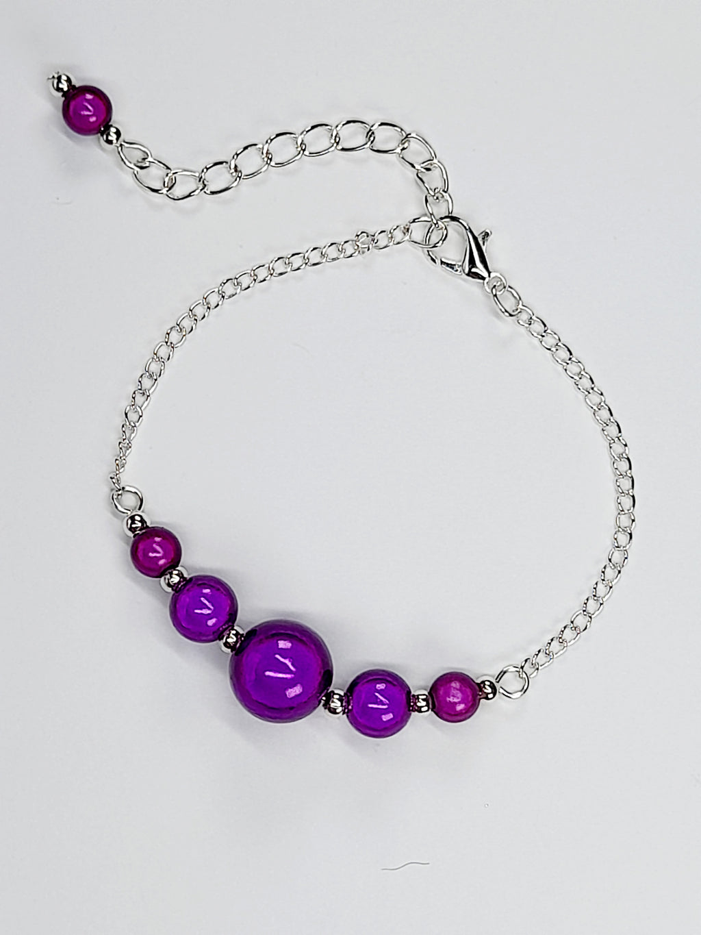 Handmade Purple Bead Bracelet, Bright Purple Miracle Beads, Adjustable Size