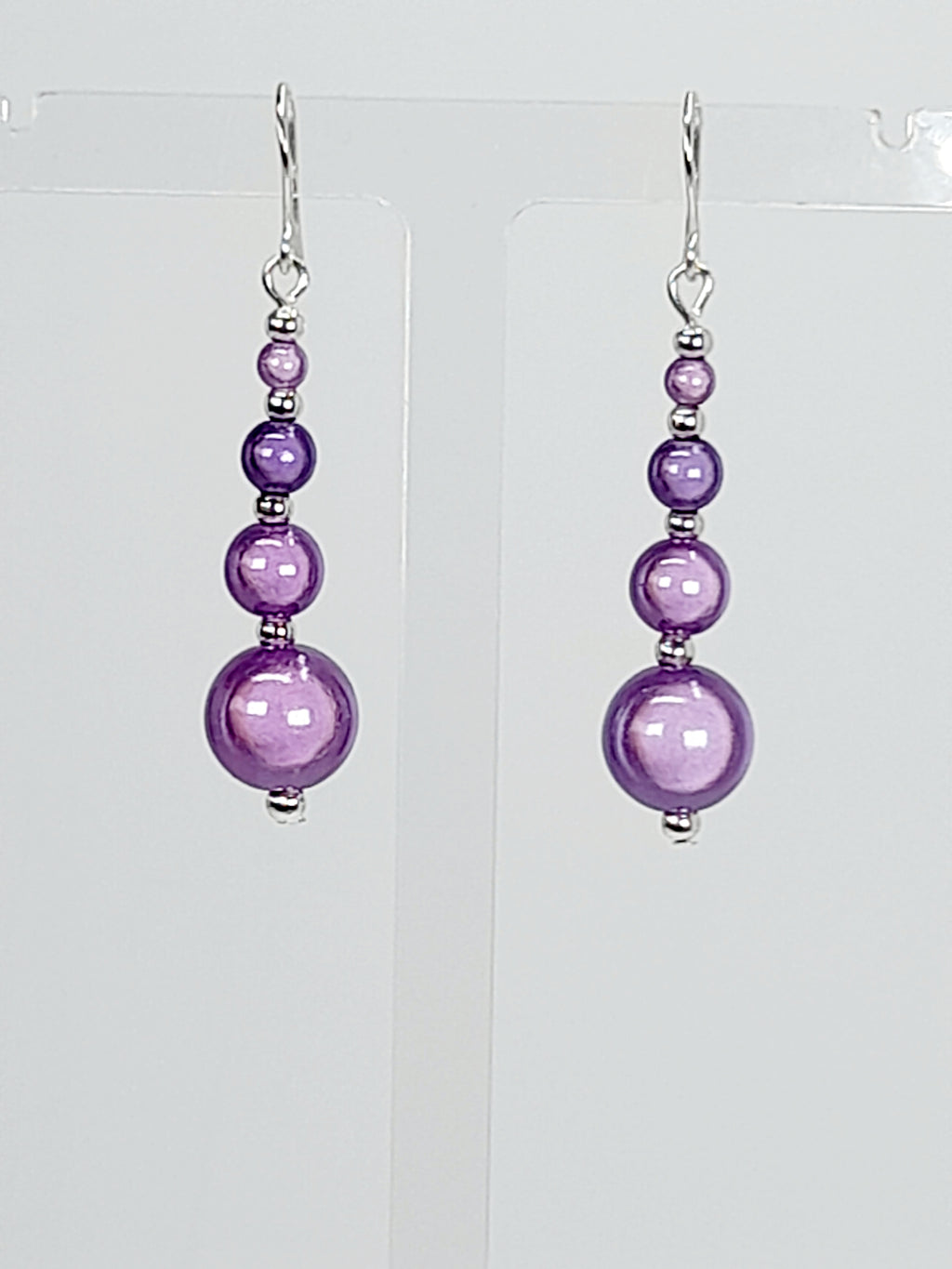 Bright Silver & Lilac Luminescent Bead Earrings