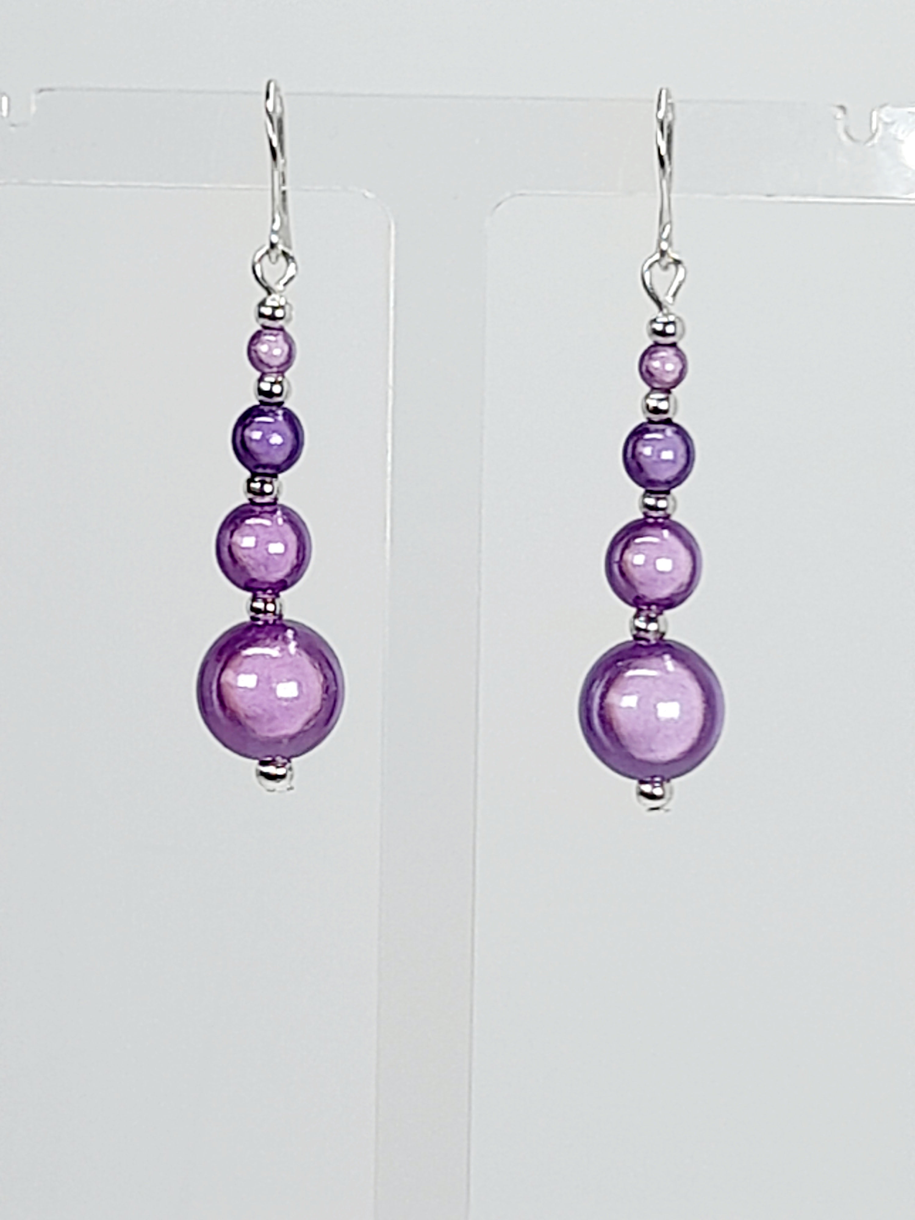 Bright Silver & Lilac Luminescent Bead Earrings