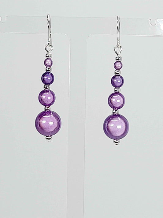Lilac Miracle Bead Earrings with Silver Plated Ear wires