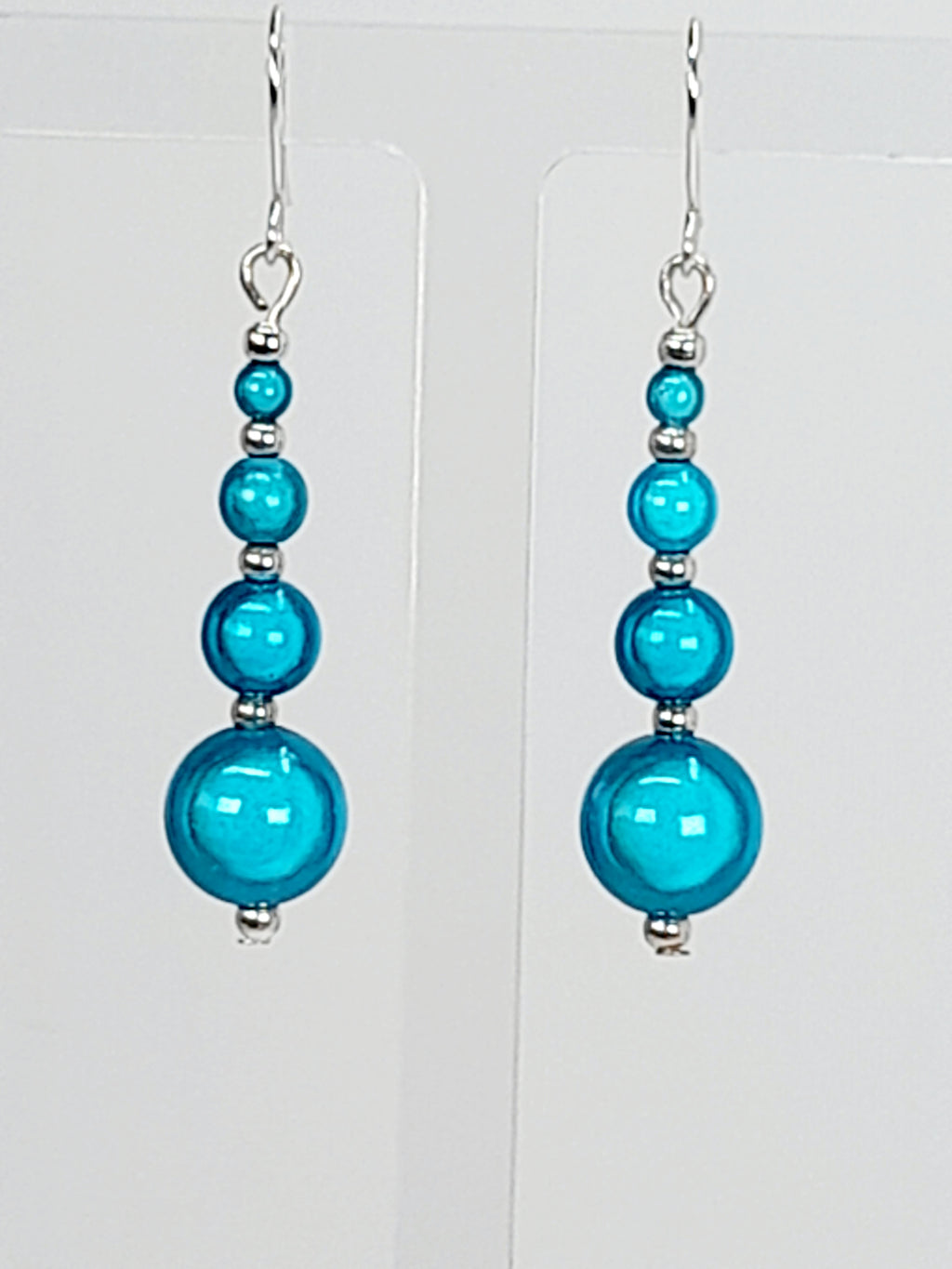 Bright Silver & Blue Luminescent Bead Earrings