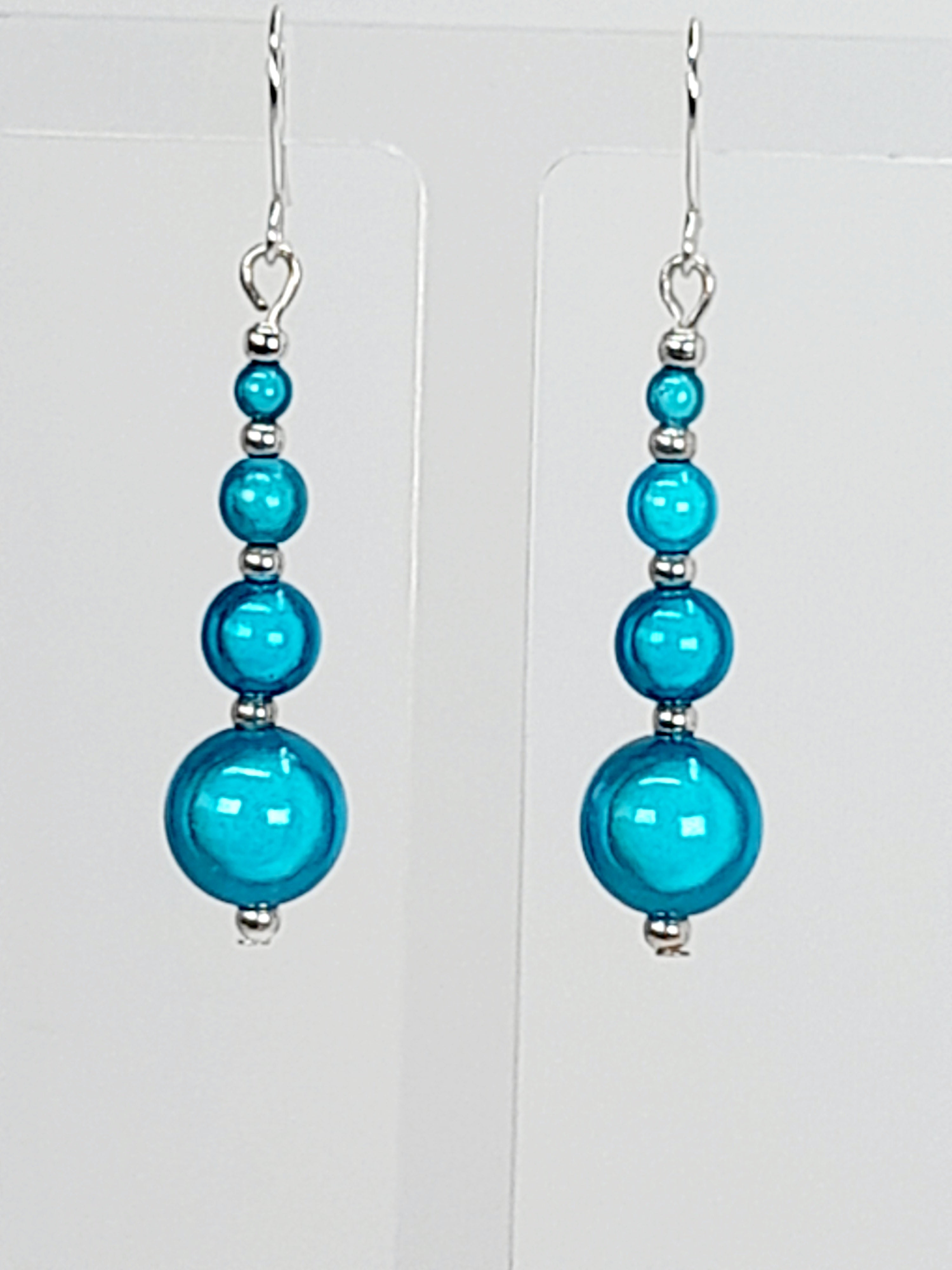 Bright Silver & Blue Luminescent Bead Earrings