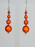 Bright Silver & Orange Luminescent Bead Earrings