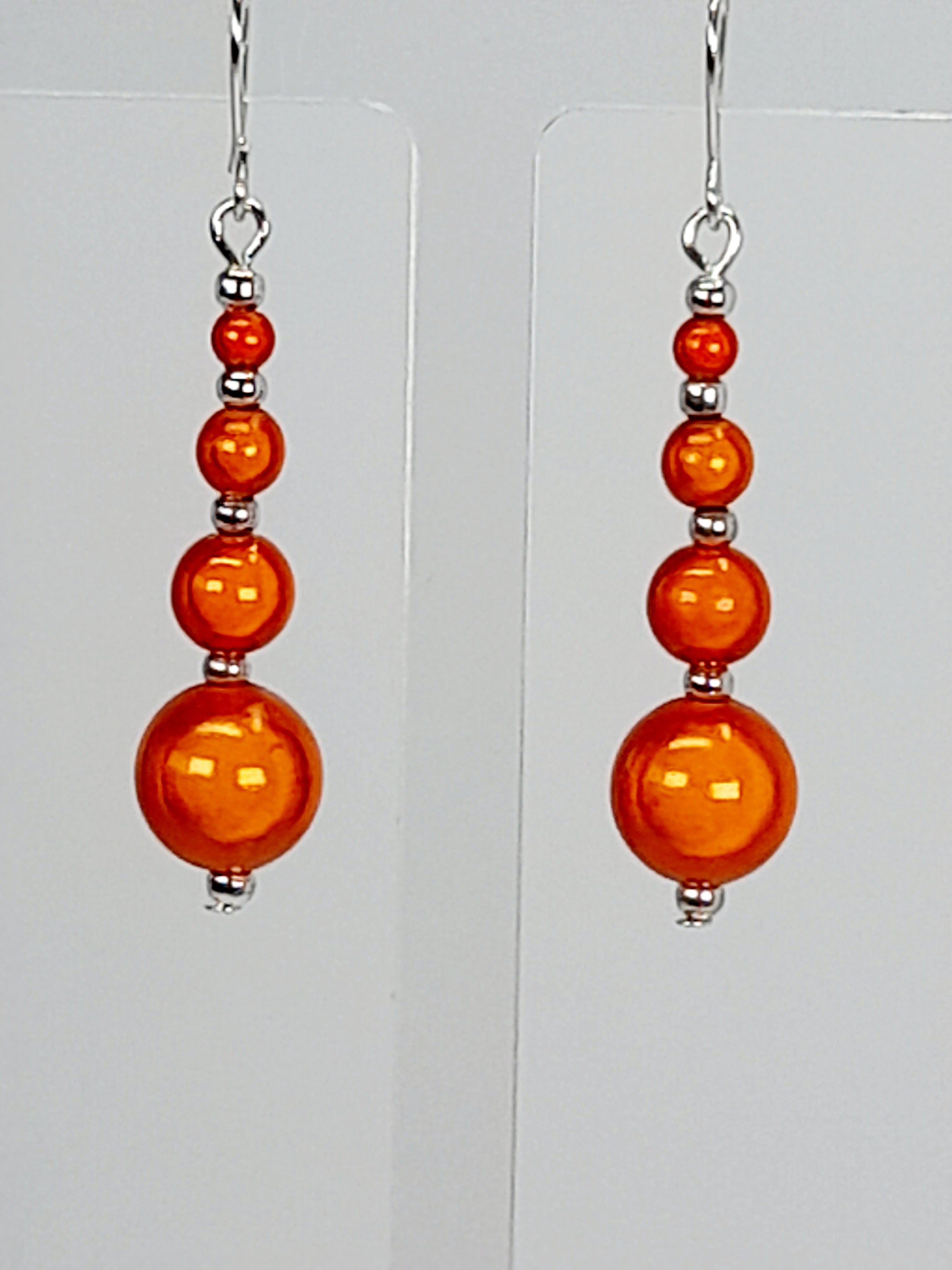 Bright Silver & Orange Luminescent Bead Earrings