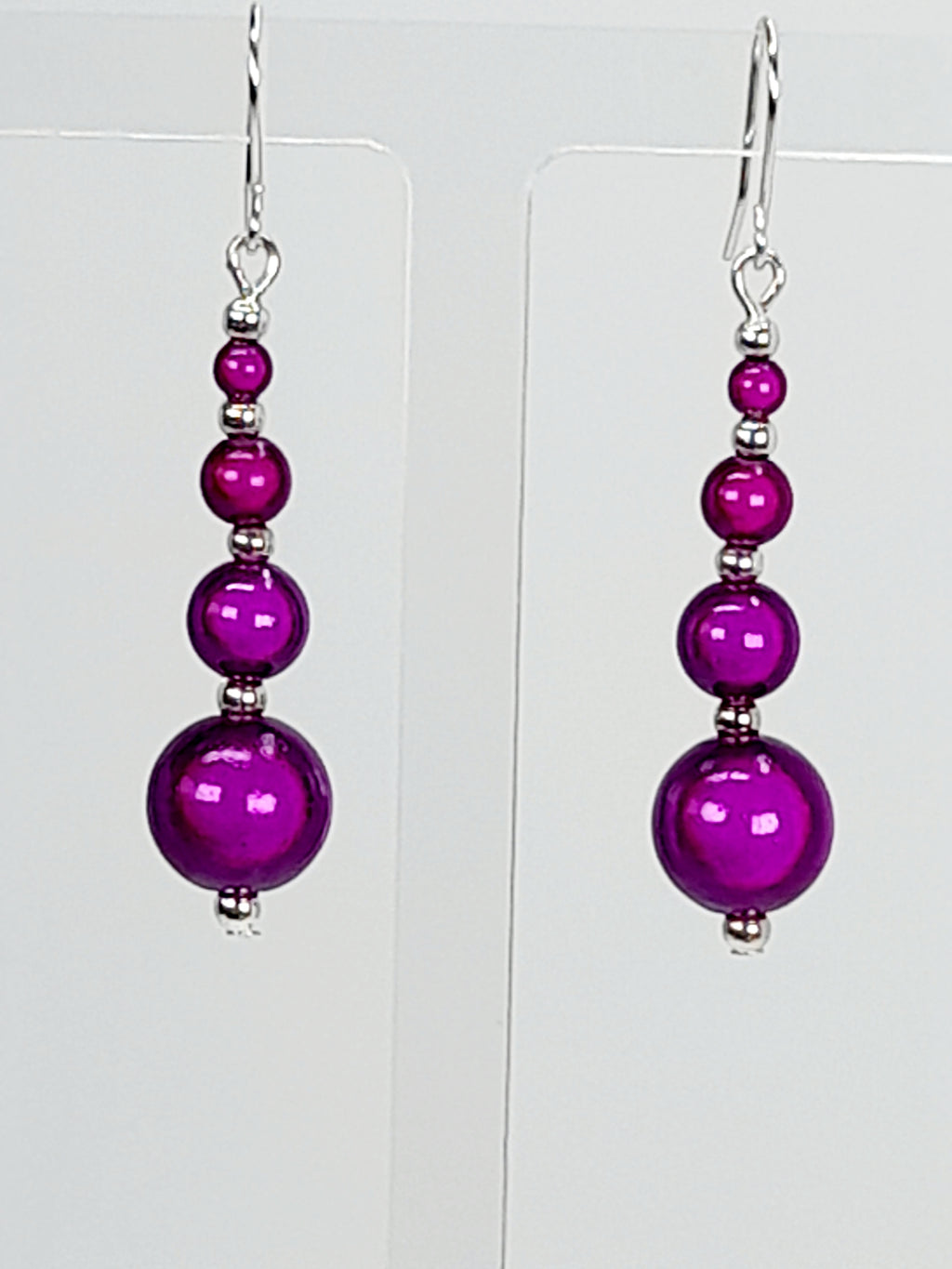 Bright Silver & Purple Luminescent Bead Earrings