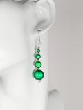 Bright Silver & Green Luminescent Bead Earrings