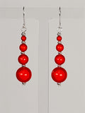 Bright Silver & Red Luminescent Bead Earrings