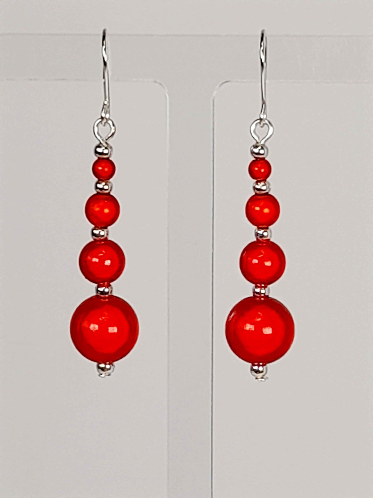 Bright  Red Miracle Bead Earrings  With Silver Plated Ear Wires