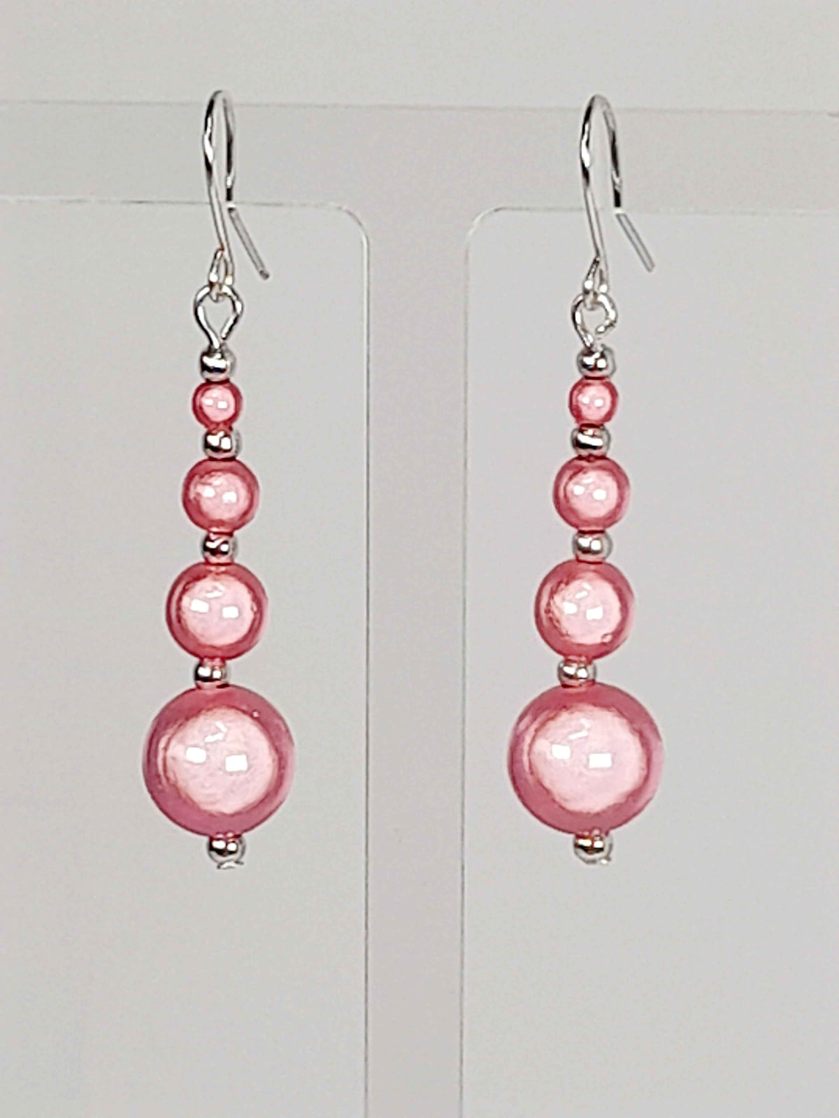 Pale Pink Miracle Bead Drop Earrings with Silver Ear Hooks