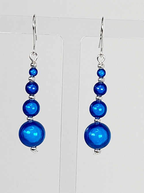 Bright Silver & Blue Luminescent Bead Earrings
