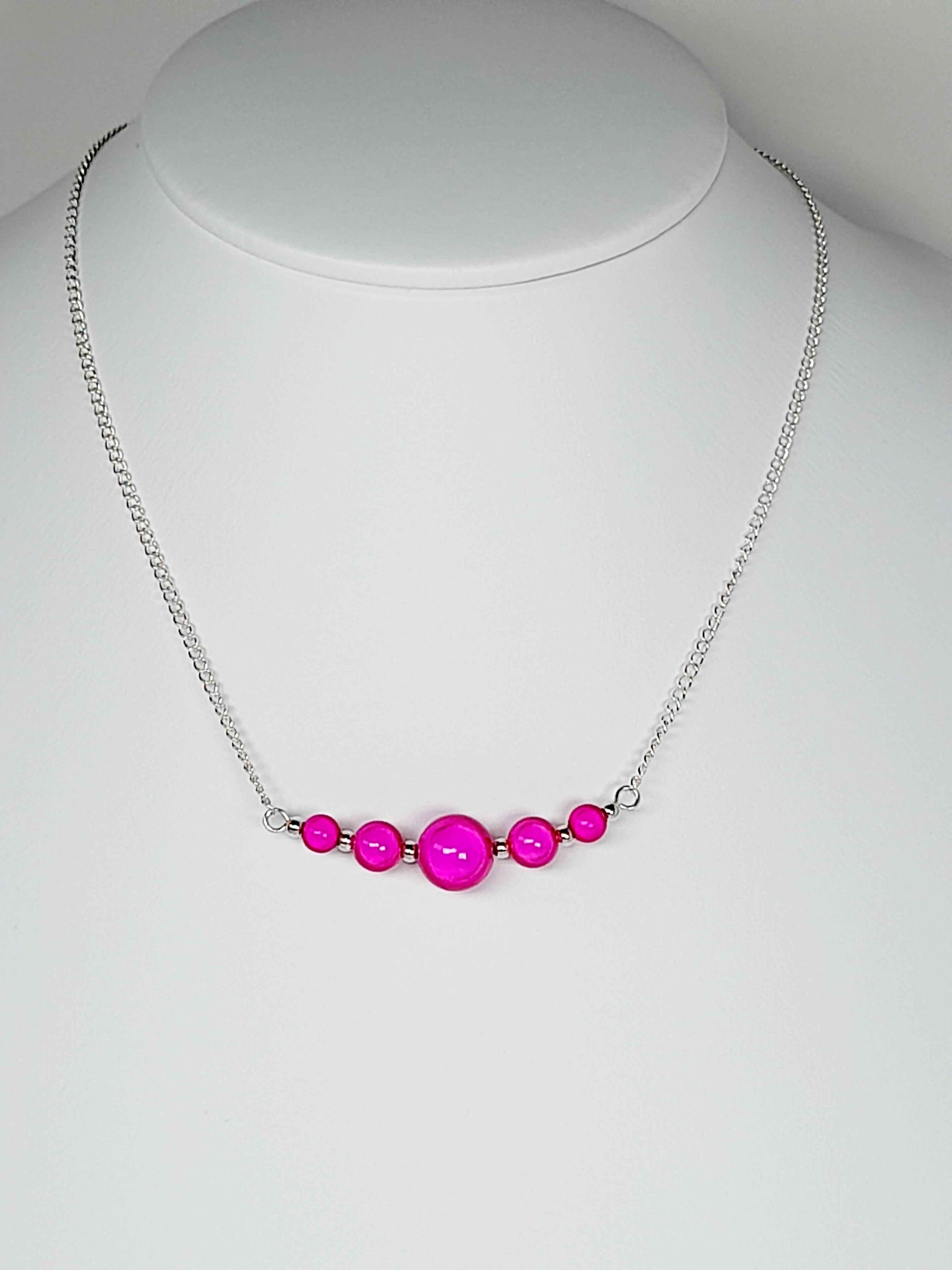 Bright Hot Pink Miracle Bead Necklace, Handmade, Lightweight 18‑Inch Necklace