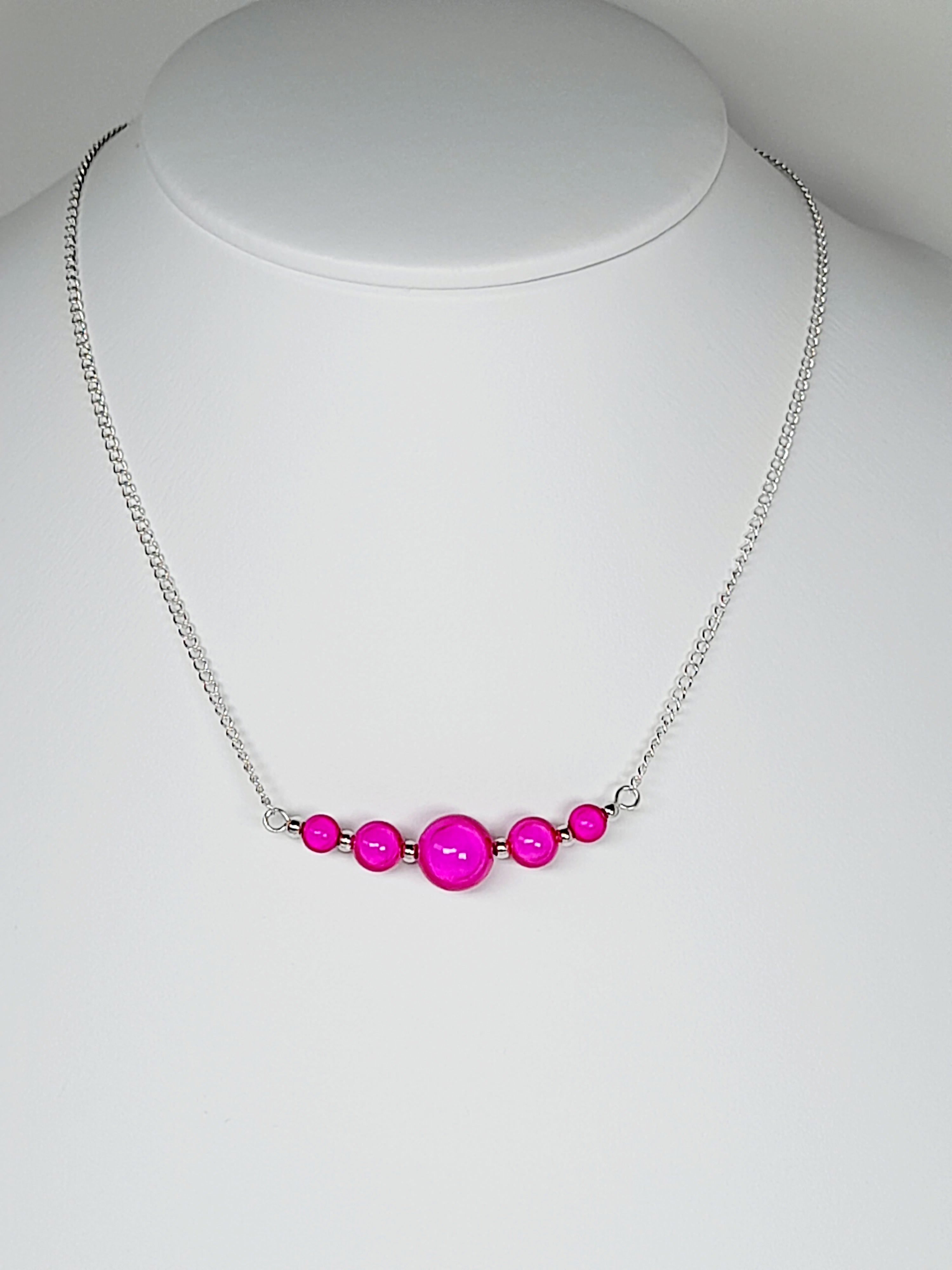 Bright Hot Pink Miracle Bead Necklace, Handmade, Lightweight 18‑Inch Necklace