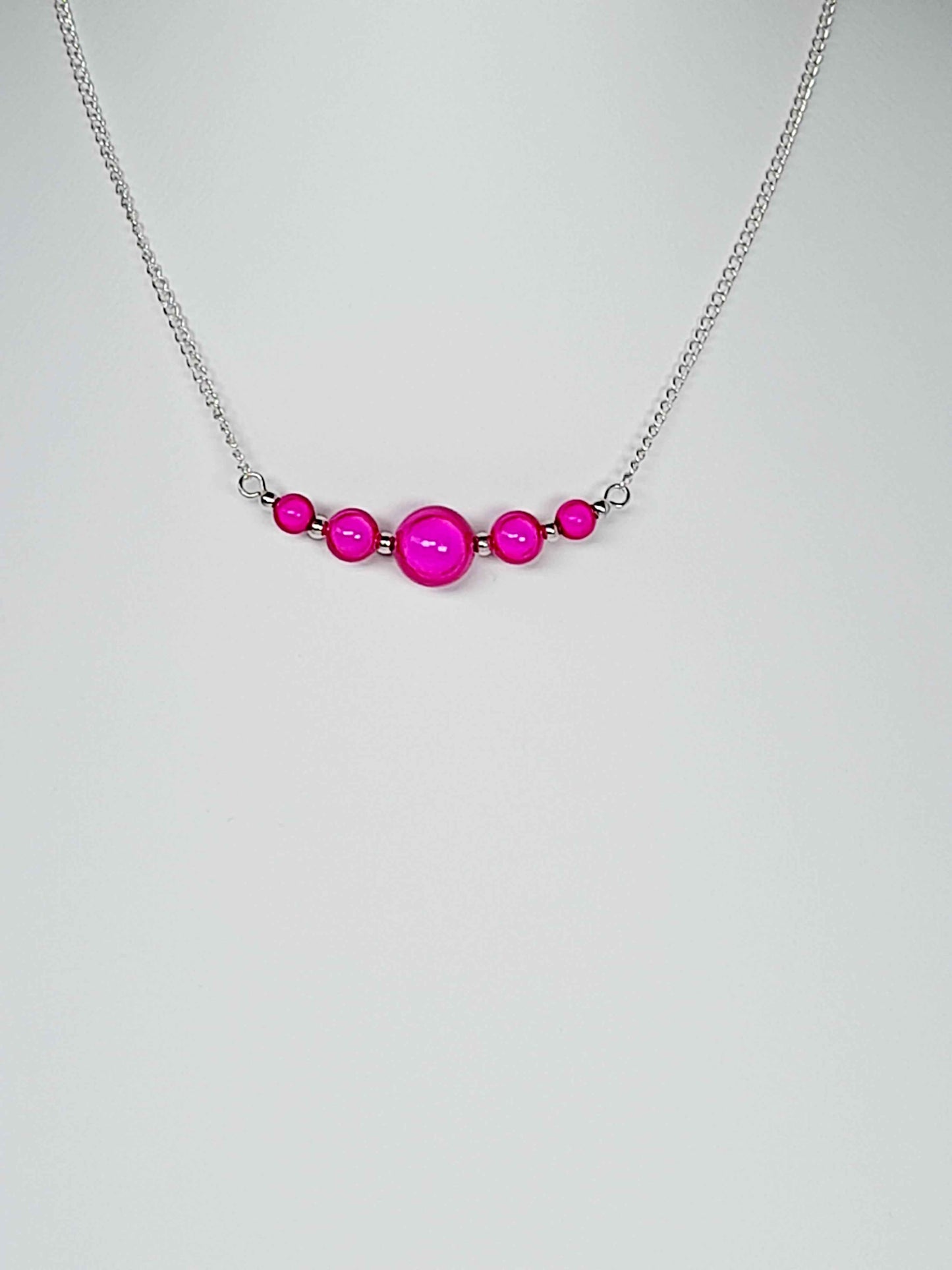 Bright Hot Pink Miracle Bead Necklace, Handmade, Lightweight 18‑Inch Necklace