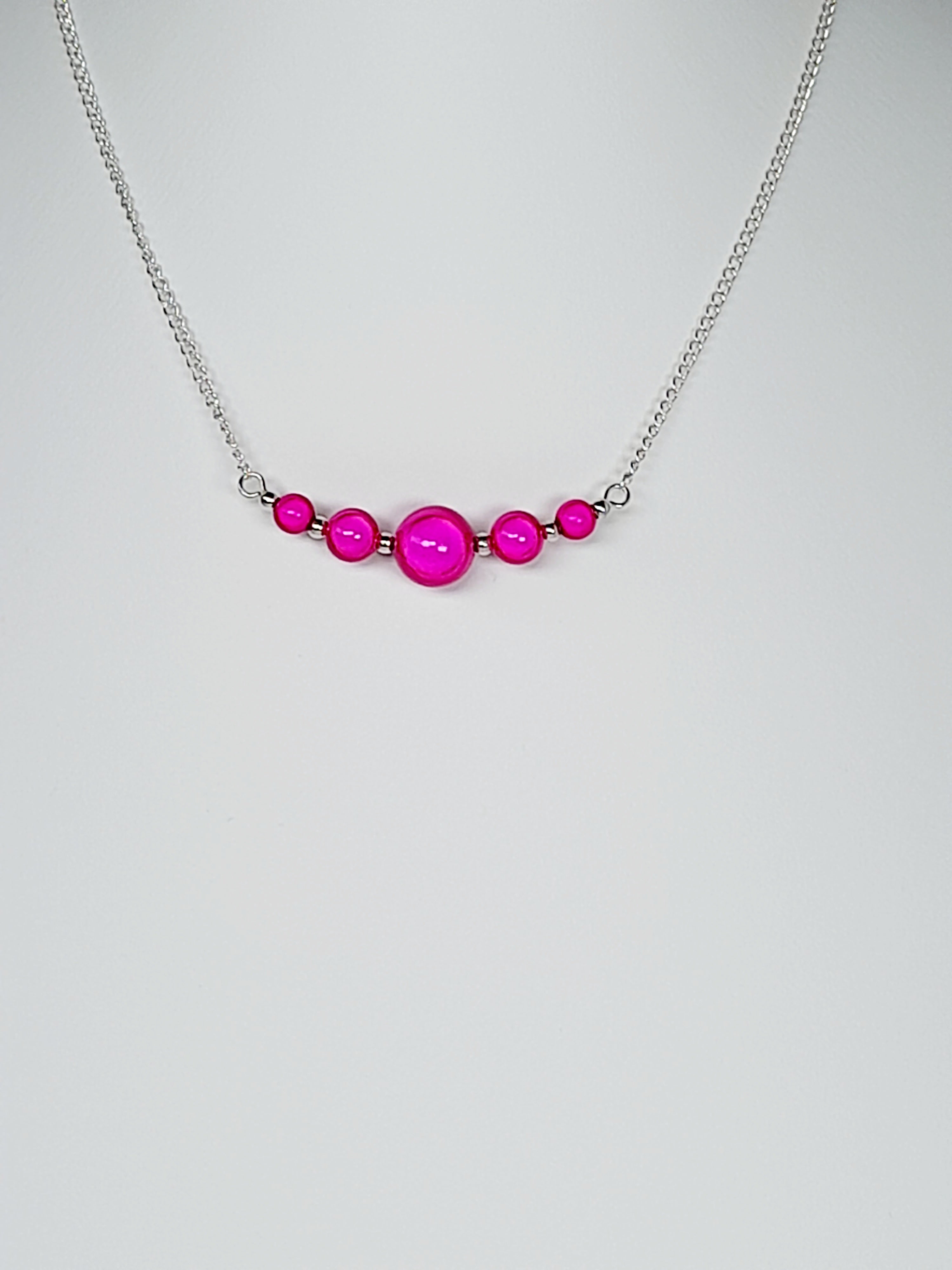Bright Hot Pink Miracle Bead Necklace, Handmade, Lightweight 18‑Inch Necklace