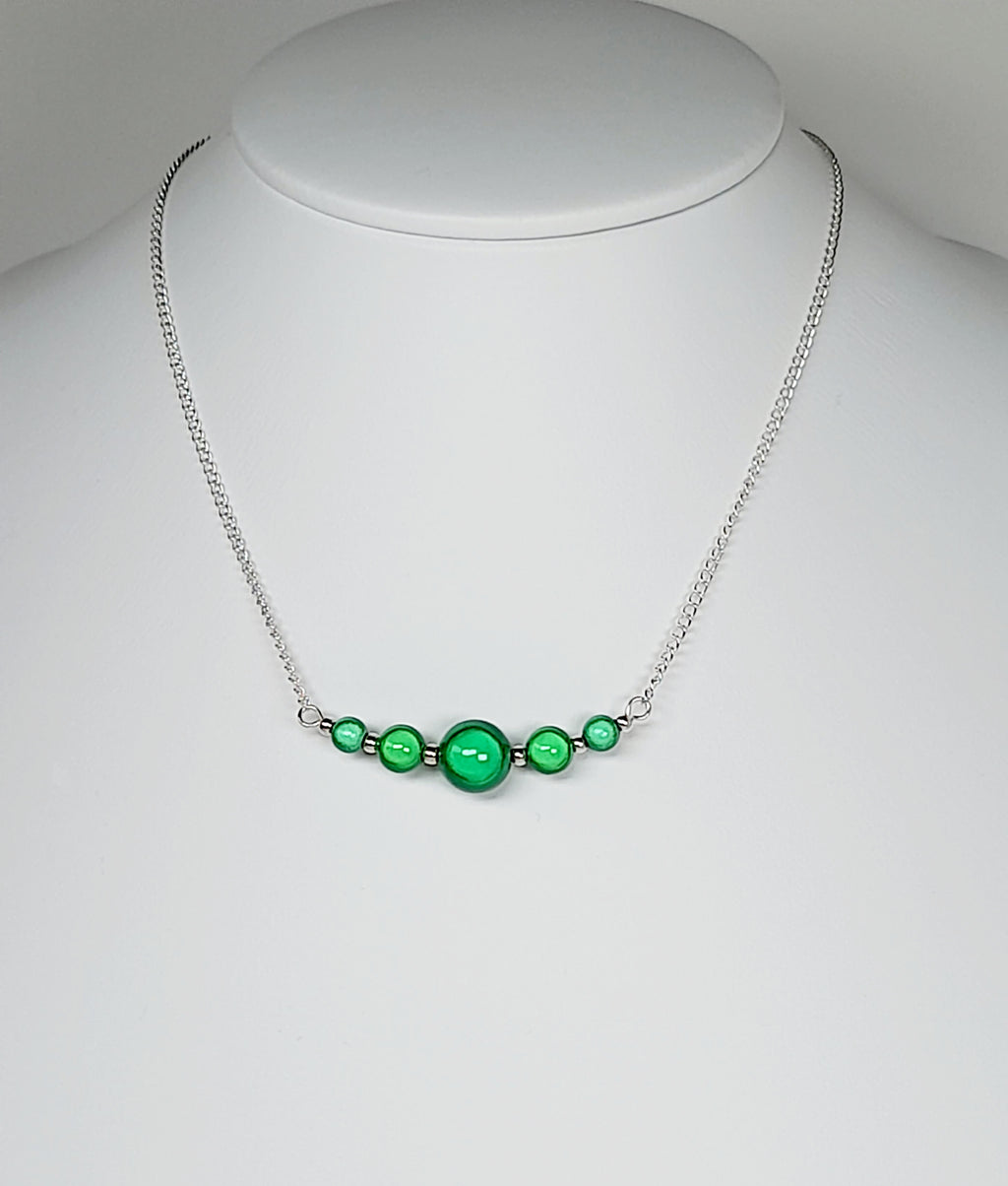 Bright Green Miracle Bead Necklace, Handmade, Lightweight 18‑Inch Necklace