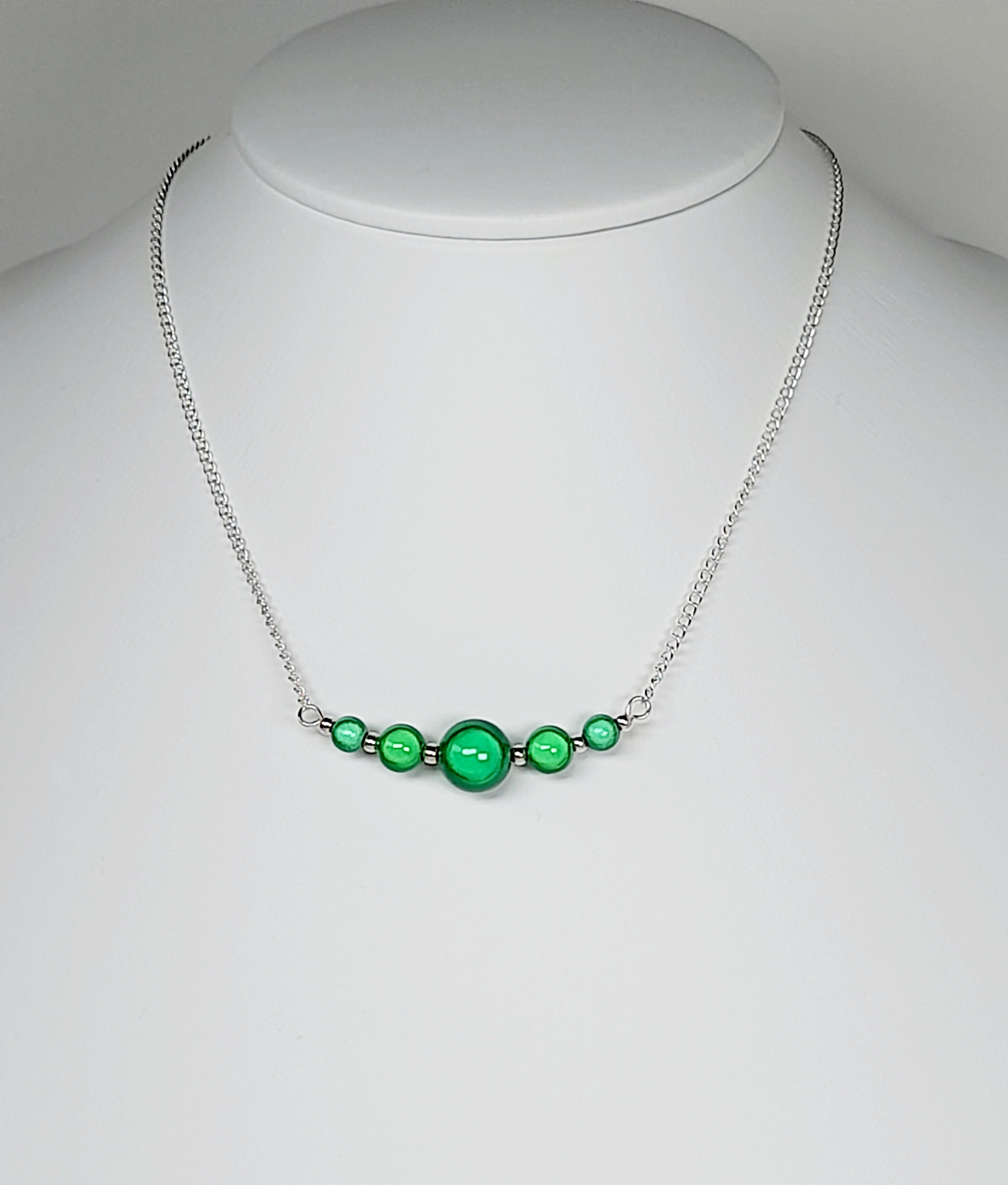Bright Green Miracle Bead Necklace, Handmade, Lightweight 18‑Inch Necklace