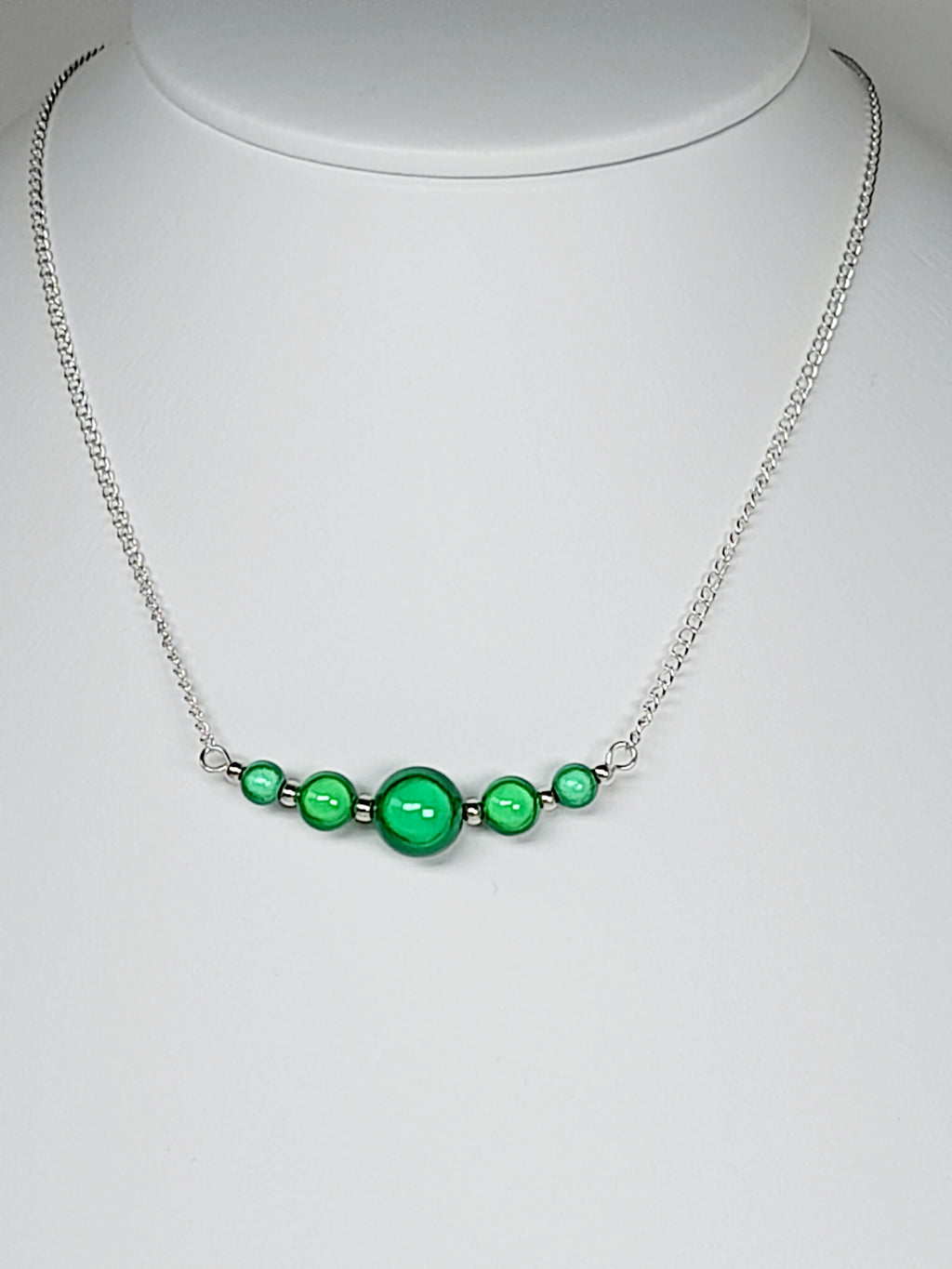 Bright Green Miracle Bead Necklace, Handmade, Lightweight 18‑Inch Necklace