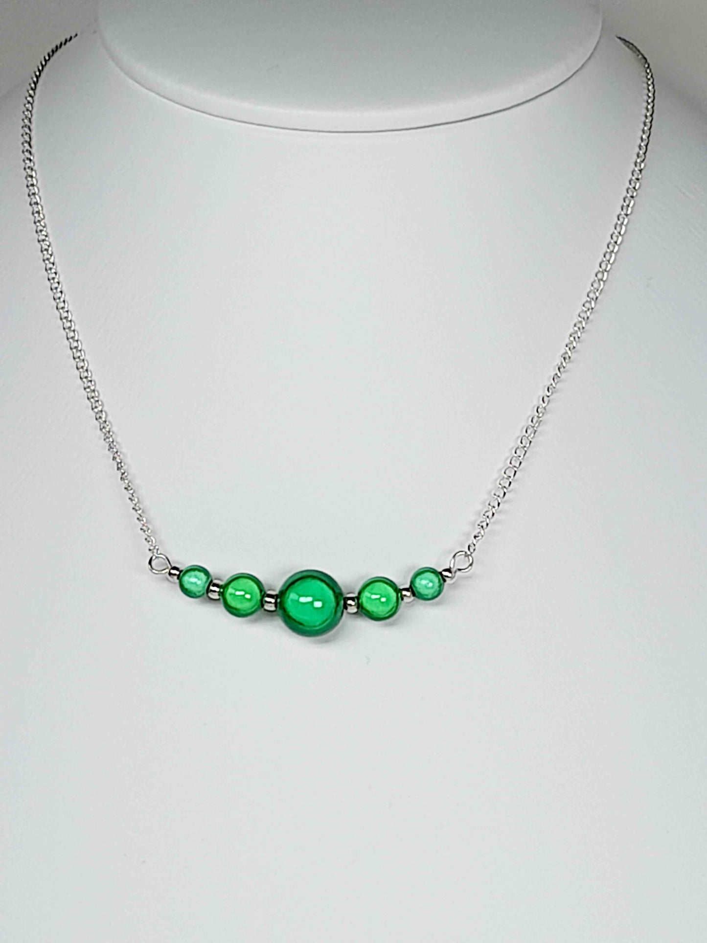 Bright Green Miracle Bead Necklace, Handmade, Lightweight 18‑Inch Necklace