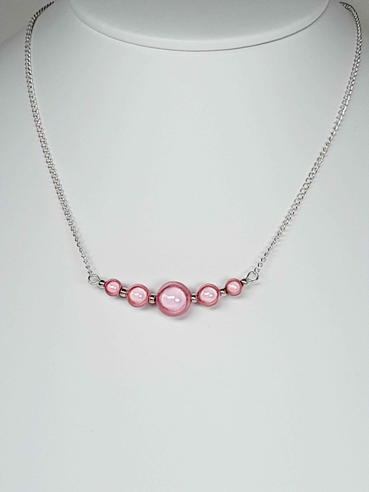 Pale Pink Miracle Bead Necklace, Handmade, Lightweight 18‑Inch Necklace